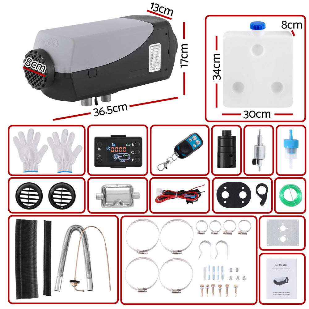 12V 5KW Diesel Heater with Remote Control LCD Display 10L Fuel Tank Quick Heat