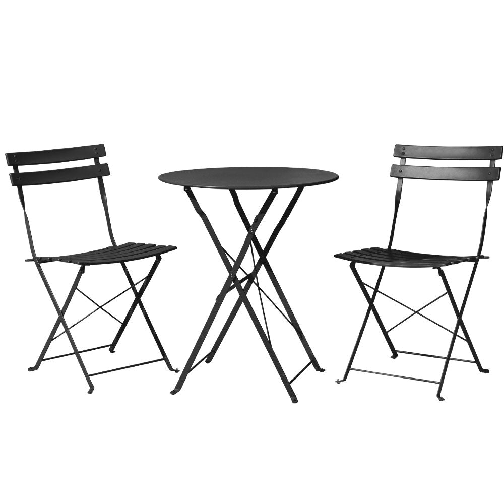 Gardeon 3PC Outdoor Bistro Set Steel Table and Chairs Patio Furniture Black