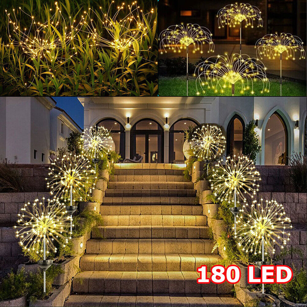 Warm White Fireworks 180 LED Fairy String Lights Starburst Solar Xmas Garden Night Lamp Hot NEW