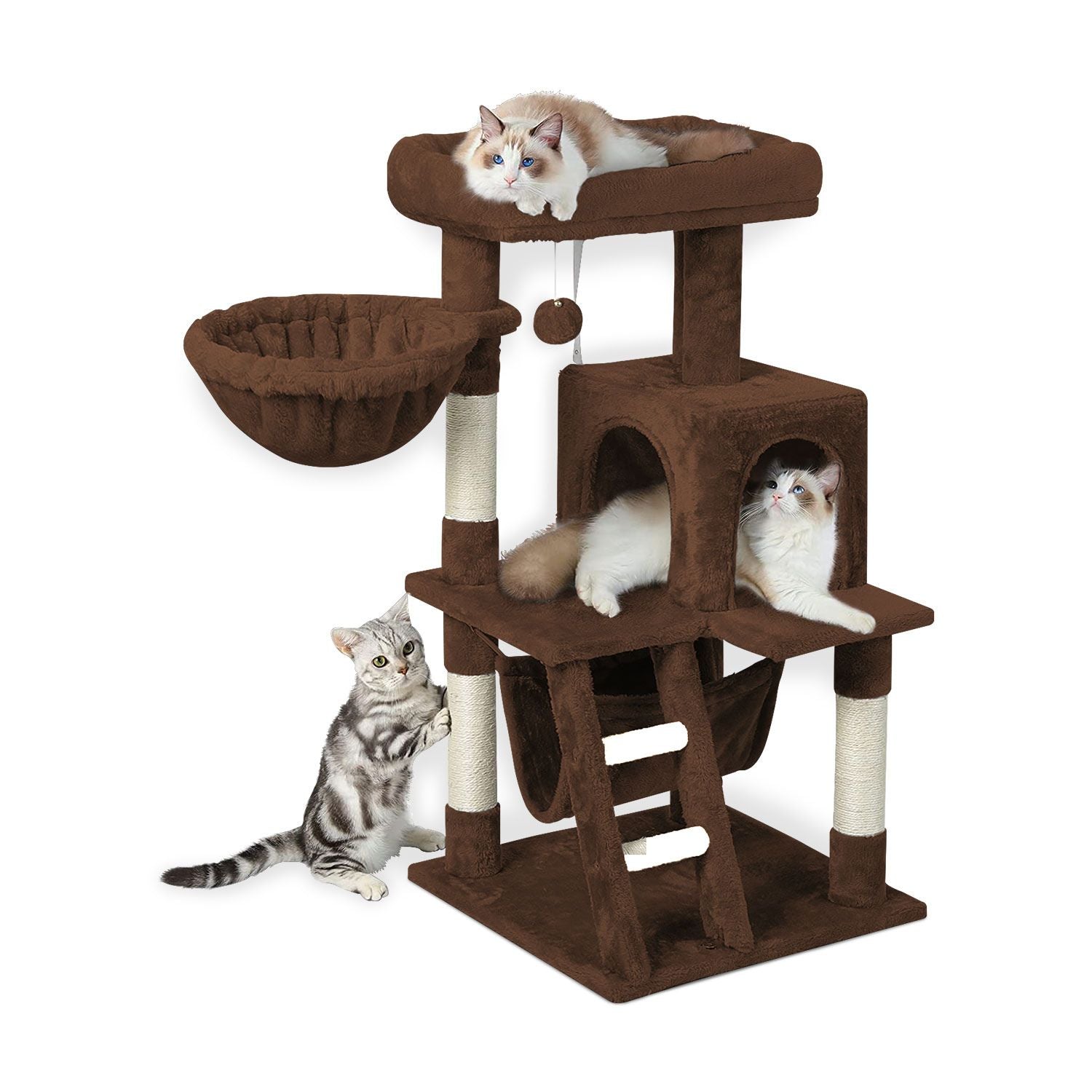 Floofi 104cm Plush Cat Condo Cat Tree Brown FI-CT-167-ZZ