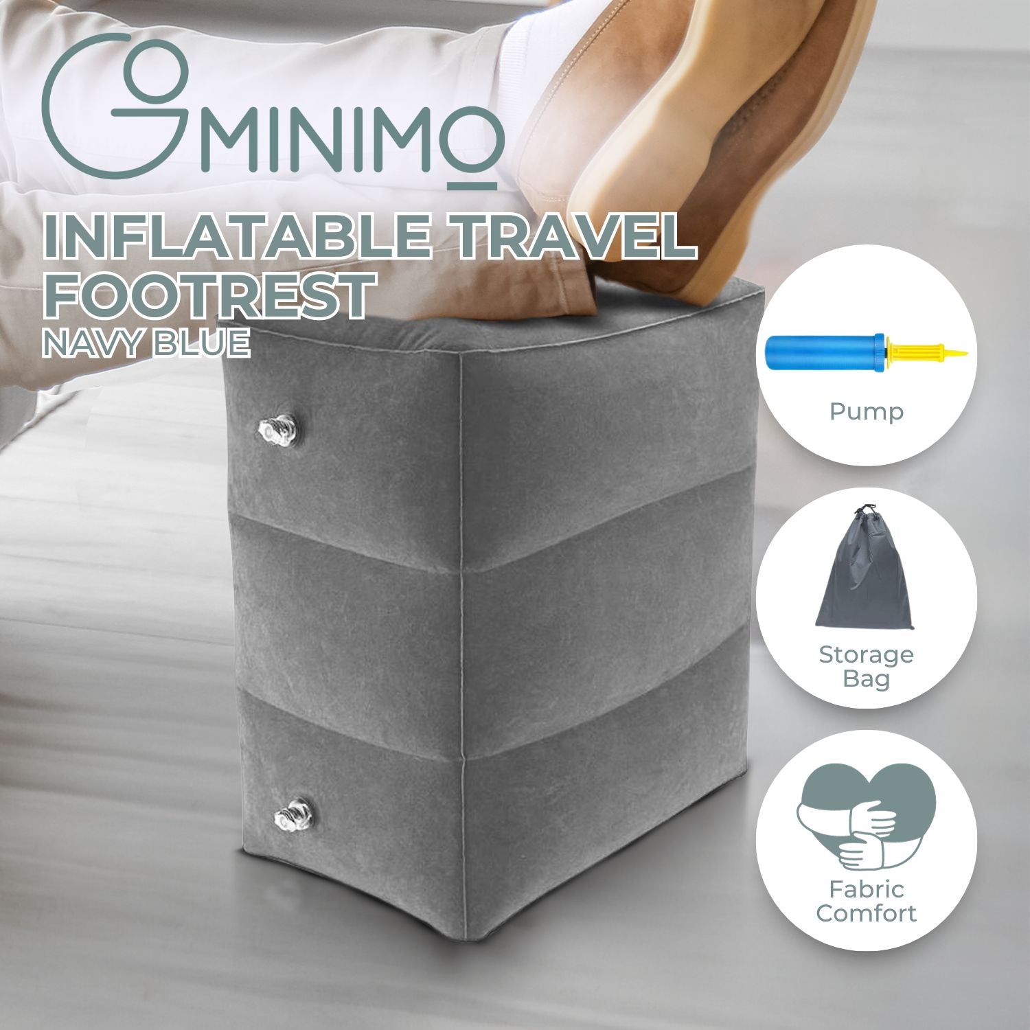 GOMINIMO Inflatable Travel Foot Rest Pillow with Adjustable Three Layers Height (Grey) GO-IFRP-101-TR