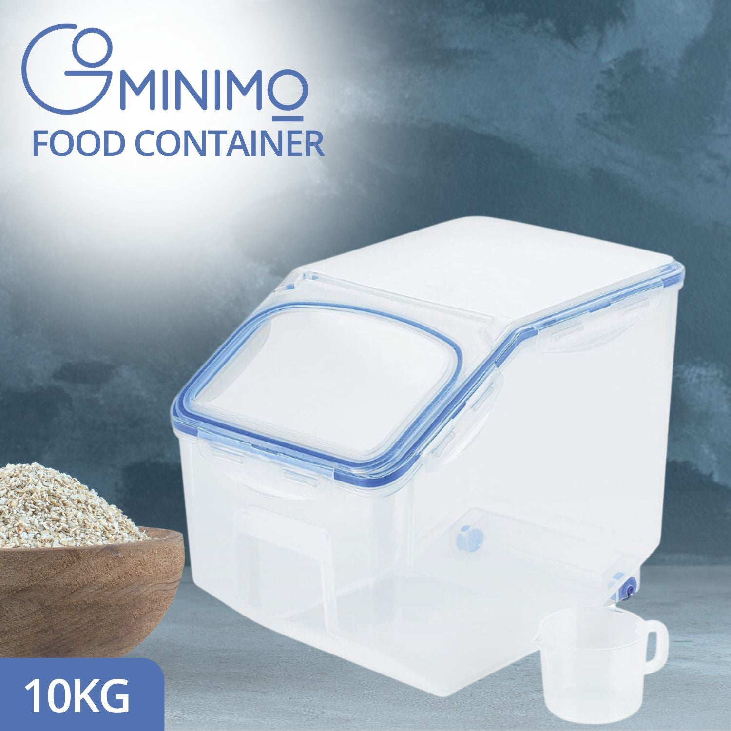 GOMINIMO Multipurpose Food Storage Container with Lids and Cup for Pet Food or Rice Grains (Clear/Blue) GO-FSC-100-JBY