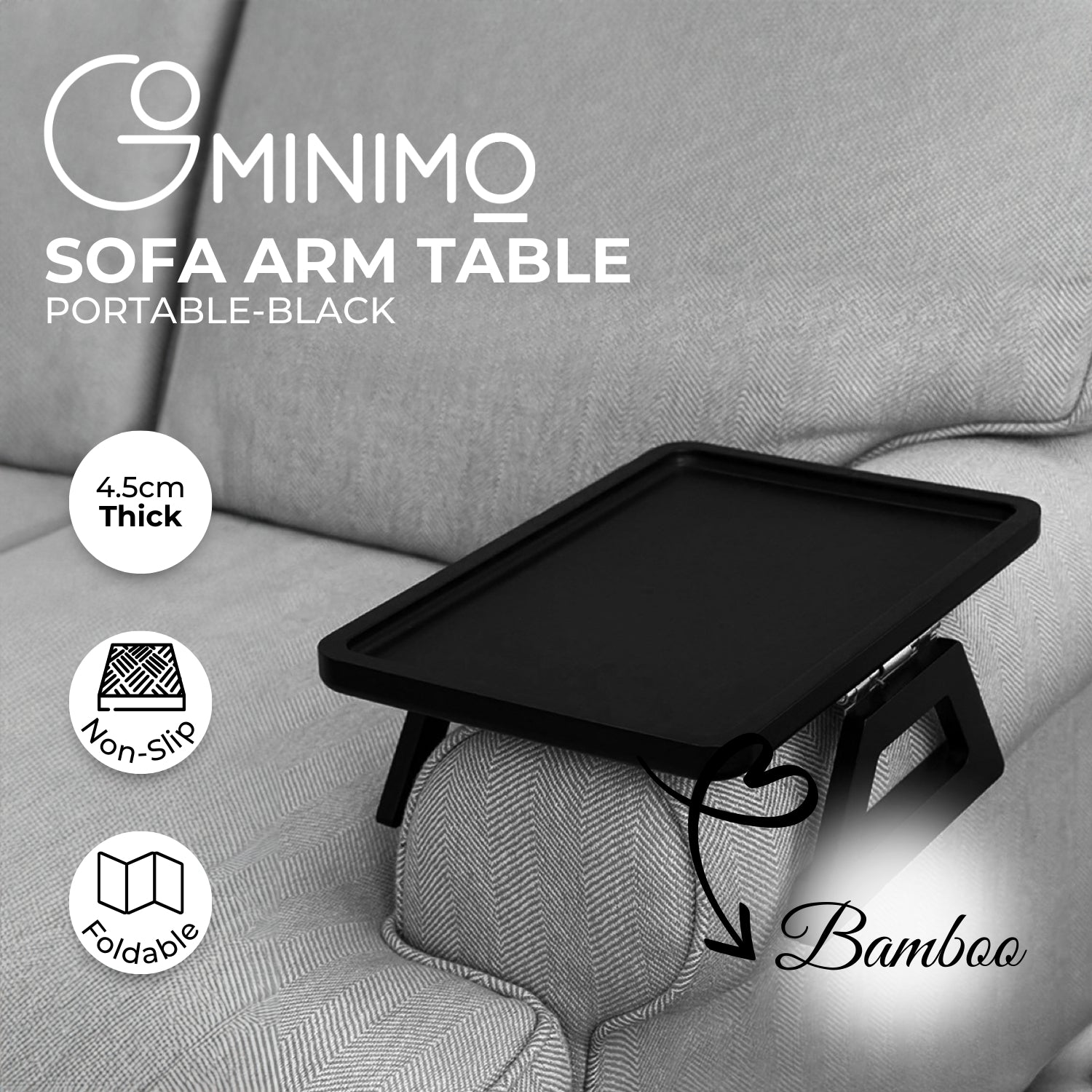 GOMINIMO Portable Sofa Arm Tray For Wide Couches(Black)GO-SAT-101-YT