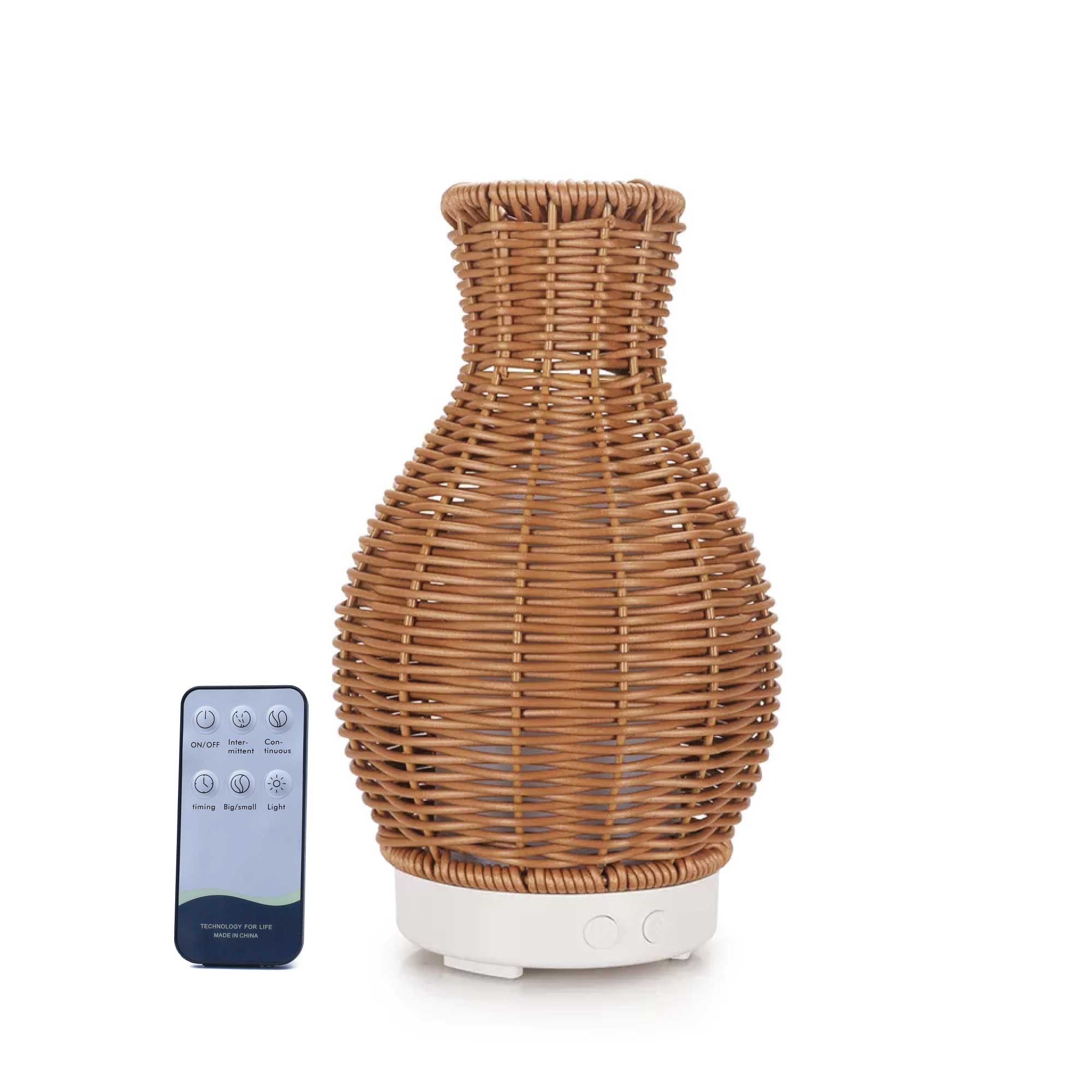 Essential Oil Aroma Diffuser and Remote - 100ml Rattan Vase Mist Humidifier