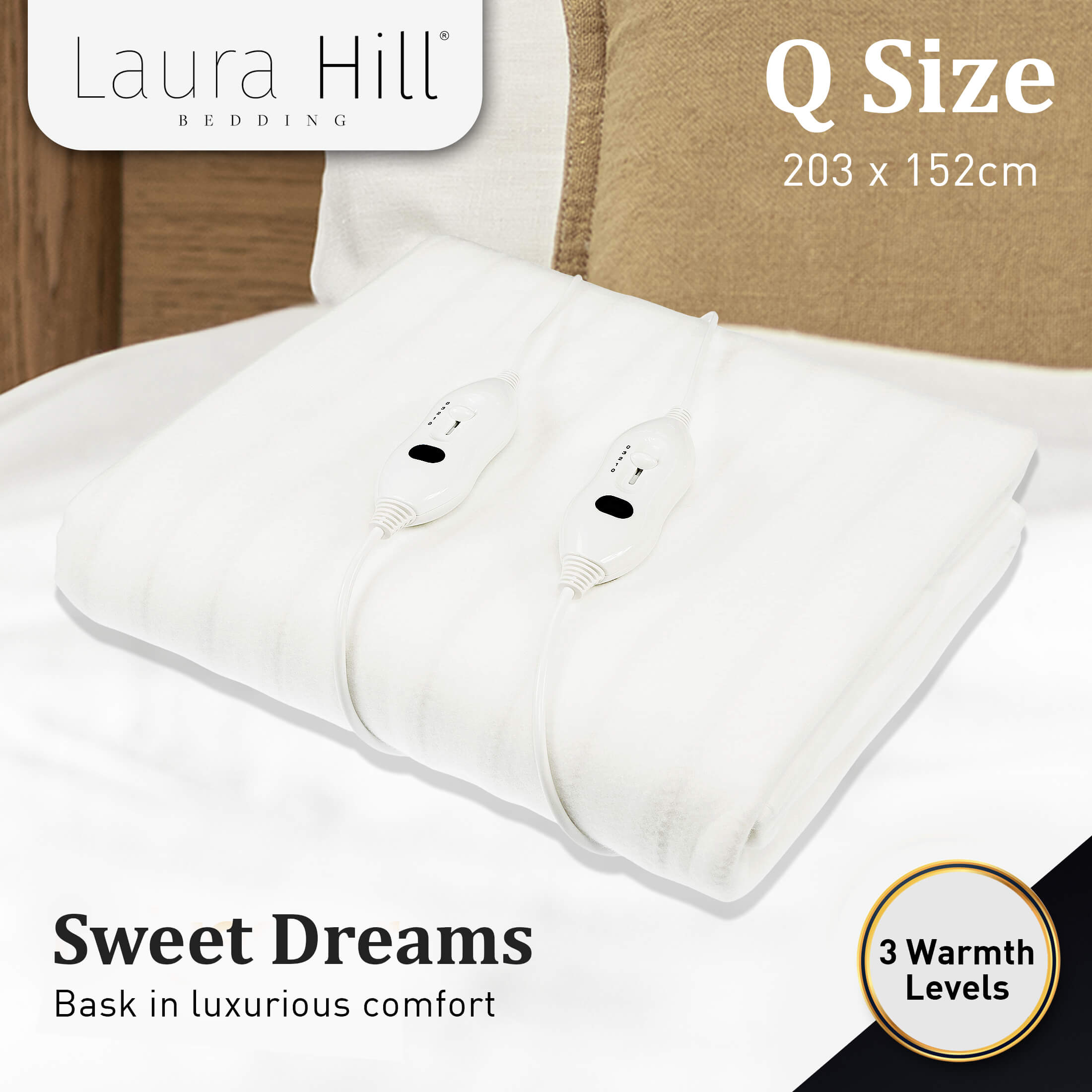 Laura Hill Electric Blanket Queen Size Fitted Underlay Winter Throw - White