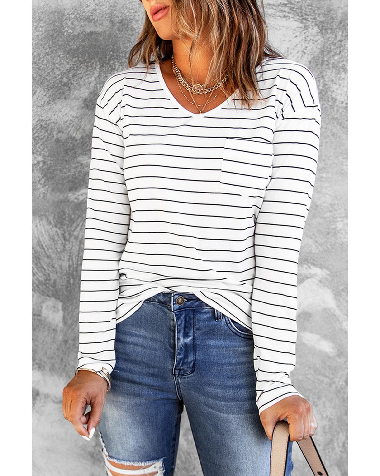 Azura Exchange V Neck Long Sleeve Top - L