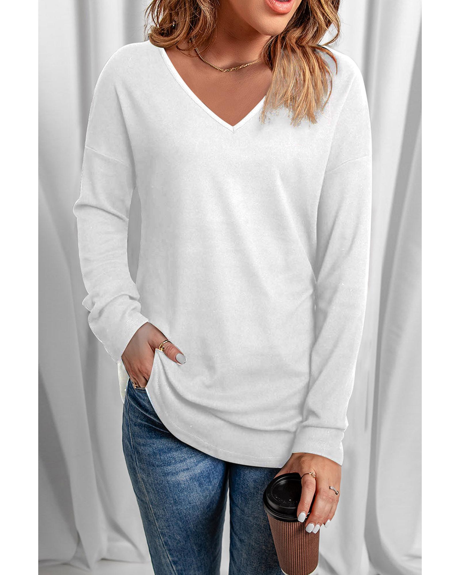 Azura Exchange V Neck Long Sleeve Knit Top - 2XL