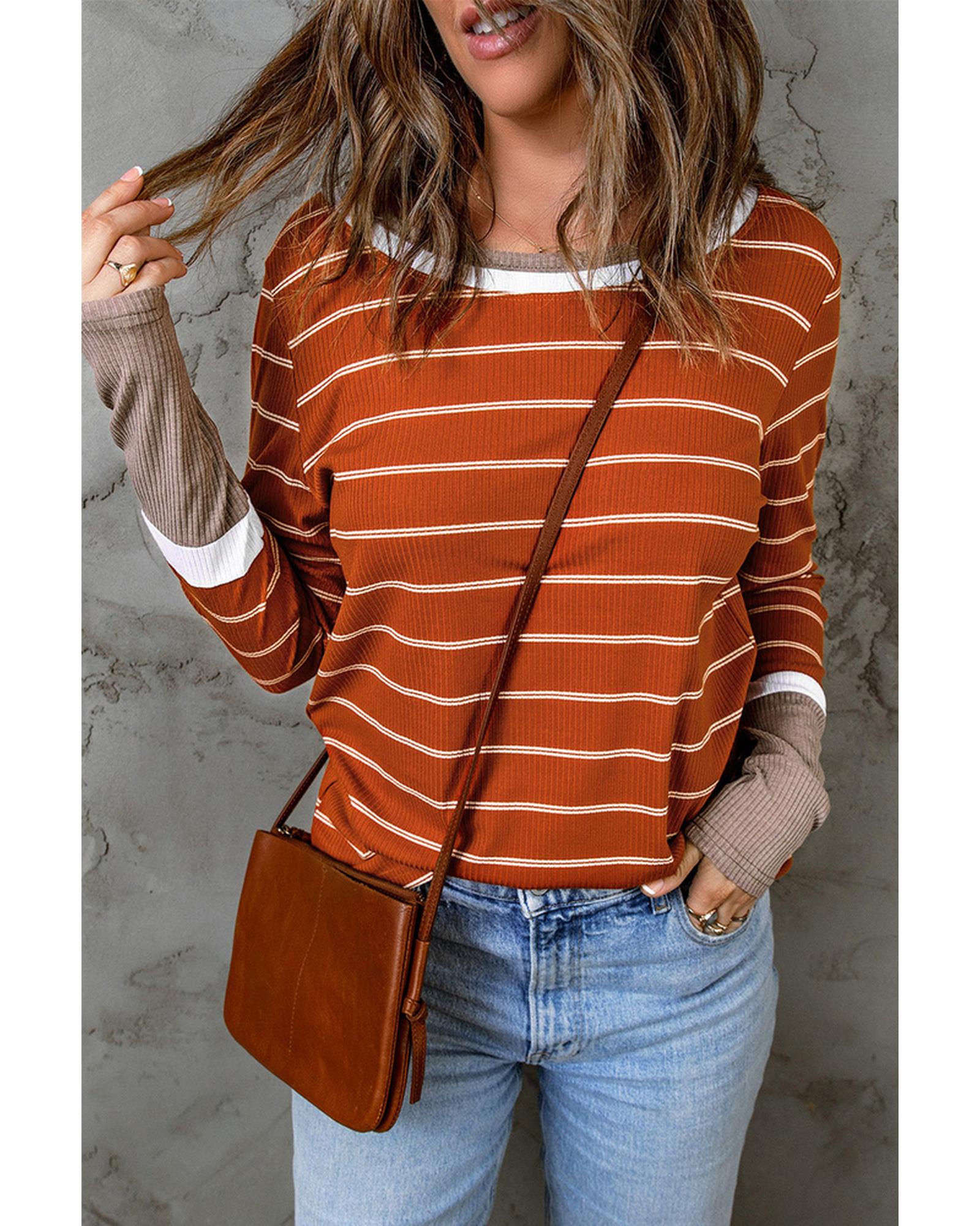 Azura Exchange Color Block Rib Knit Striped Pullover - S