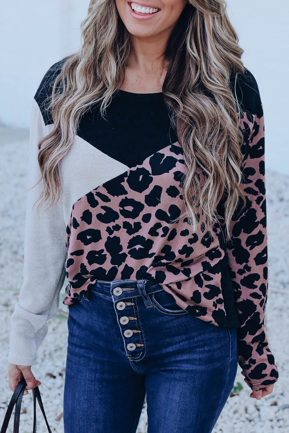 Azura Exchange Leopard Colorblock Long Sleeve Top - M