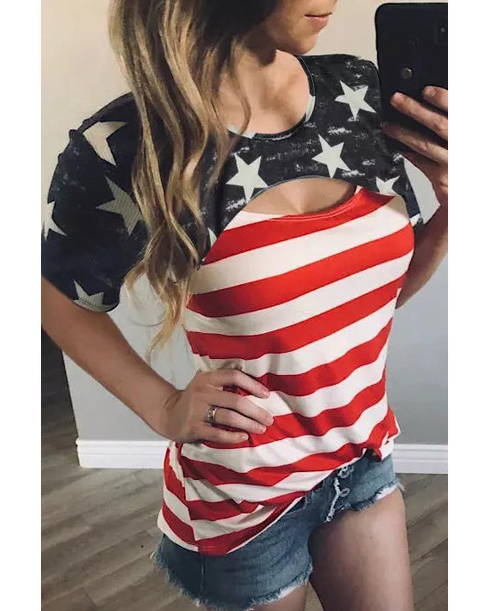 Azura Exchange American Flag Cutout T-Shirt - S