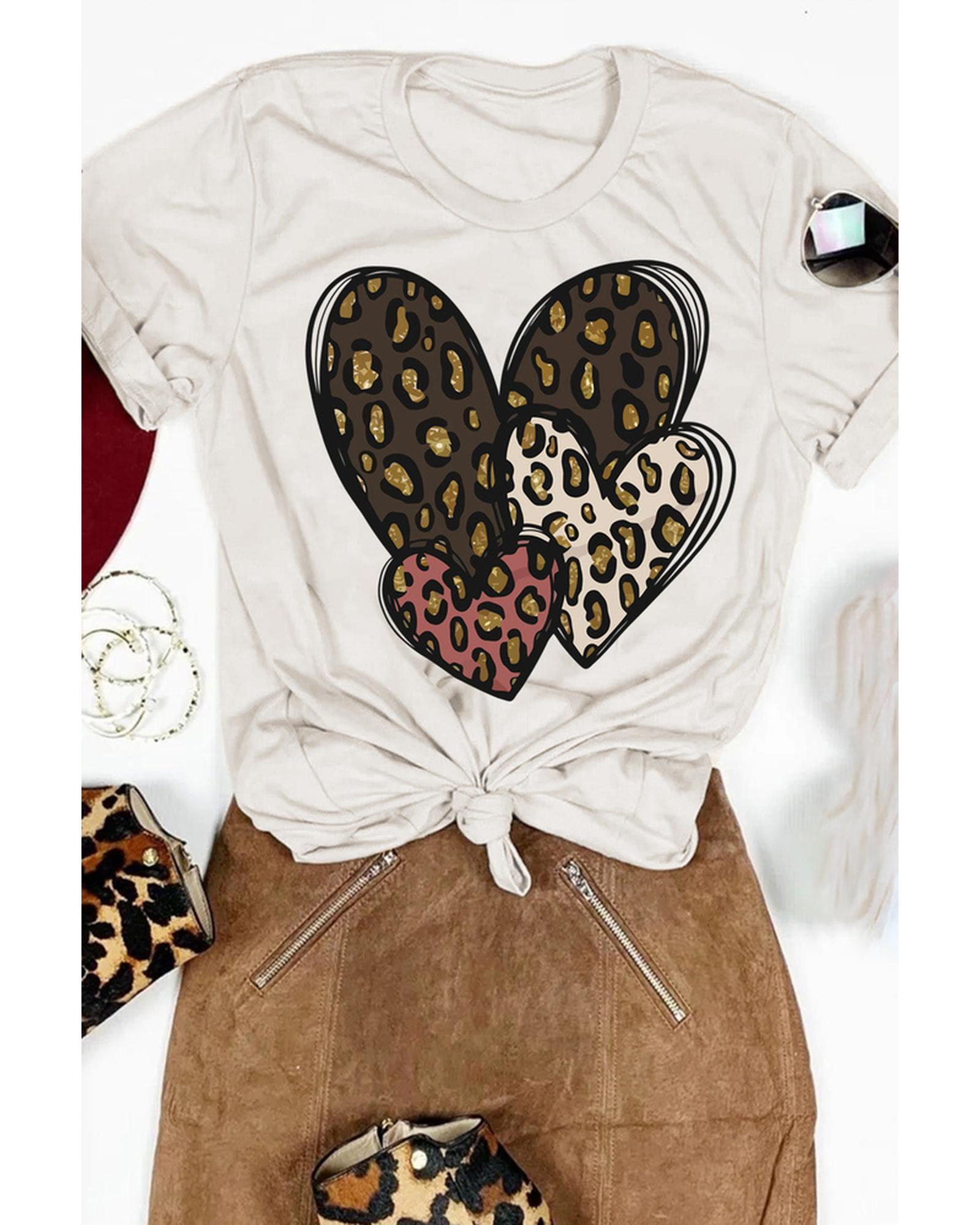 Azura Exchange Leopard Heart Shaped Print Tee - L