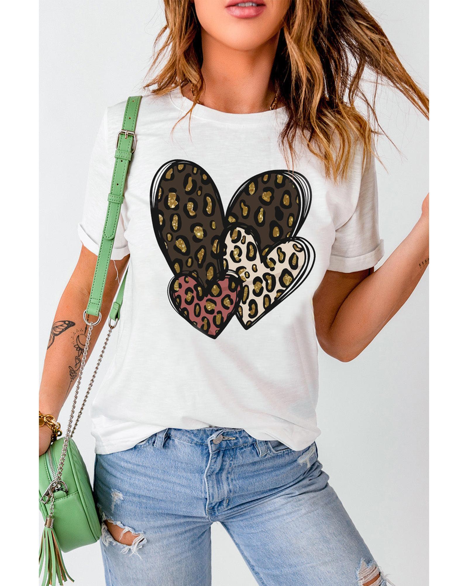 Azura Exchange Leopard Heart Shaped Print Tee - L