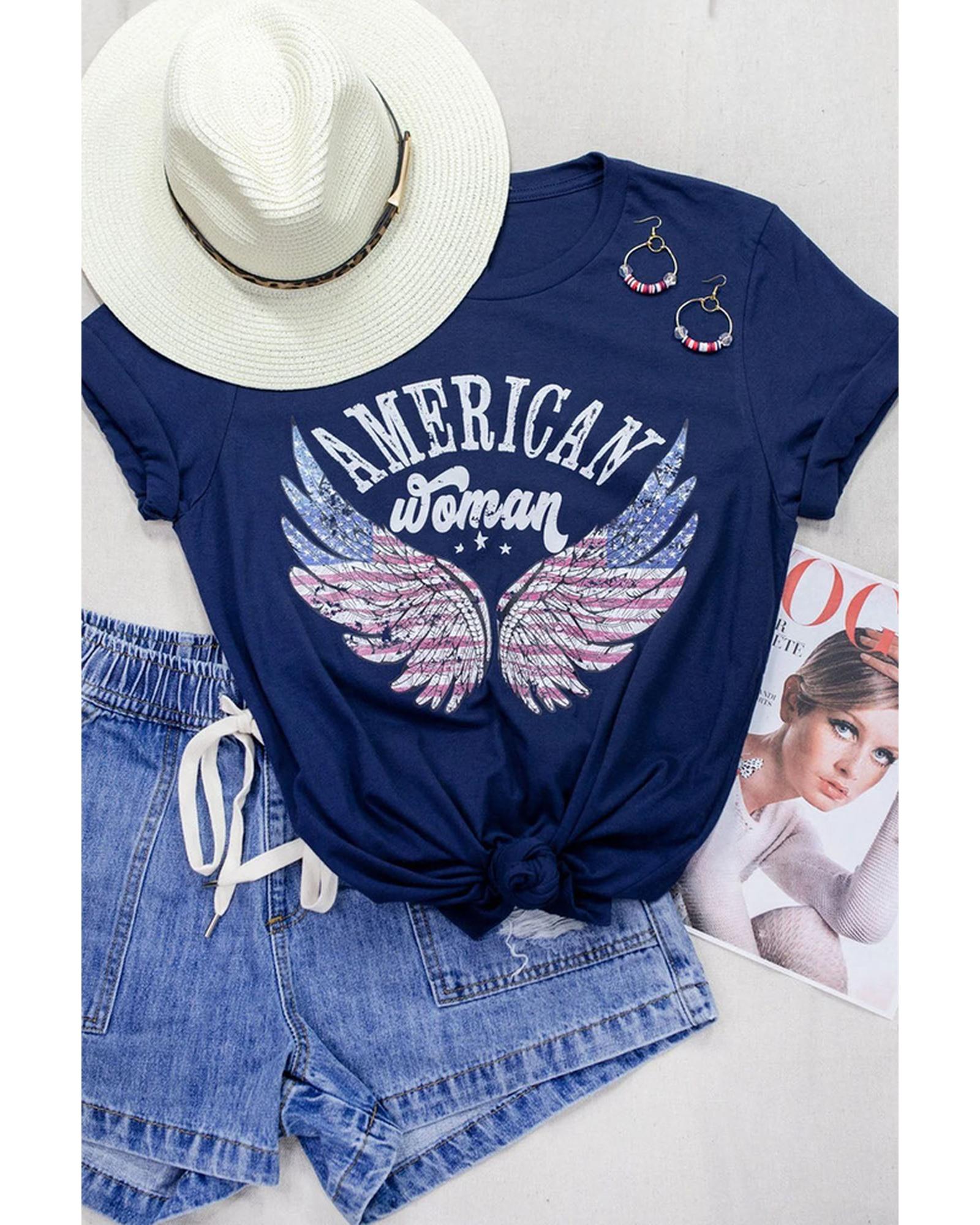 Azura Exchange American Woman Eagle Wing Flag Graphic Tee - M