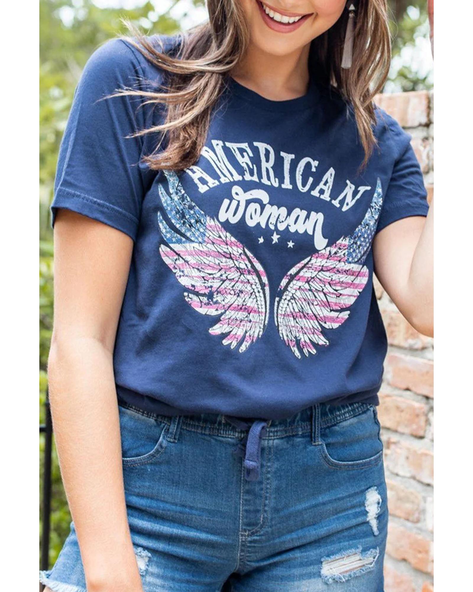 Azura Exchange American Woman Eagle Wing Flag Graphic Tee - M