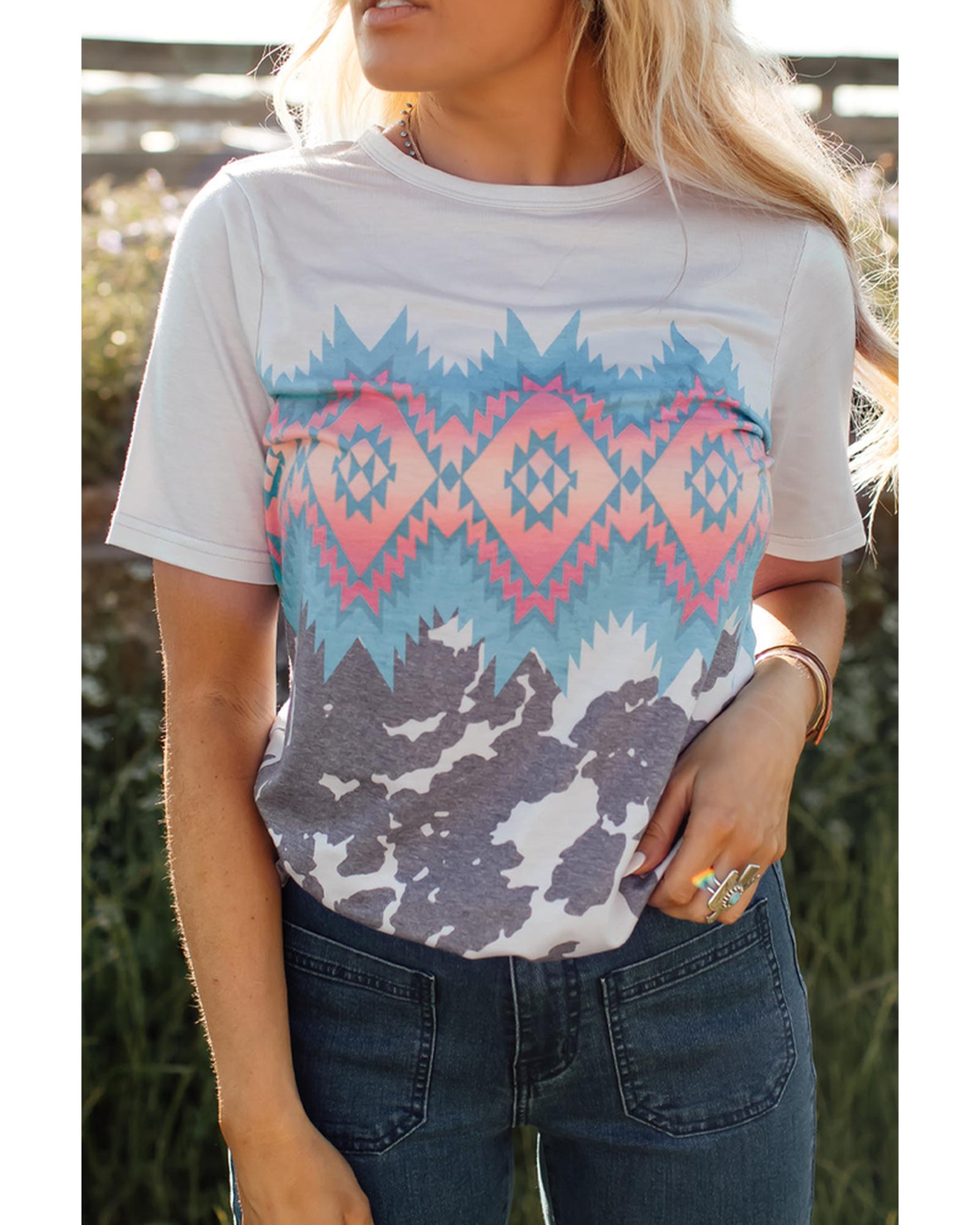 Azura Exchange Aztec Geometric Print T-shirt - M