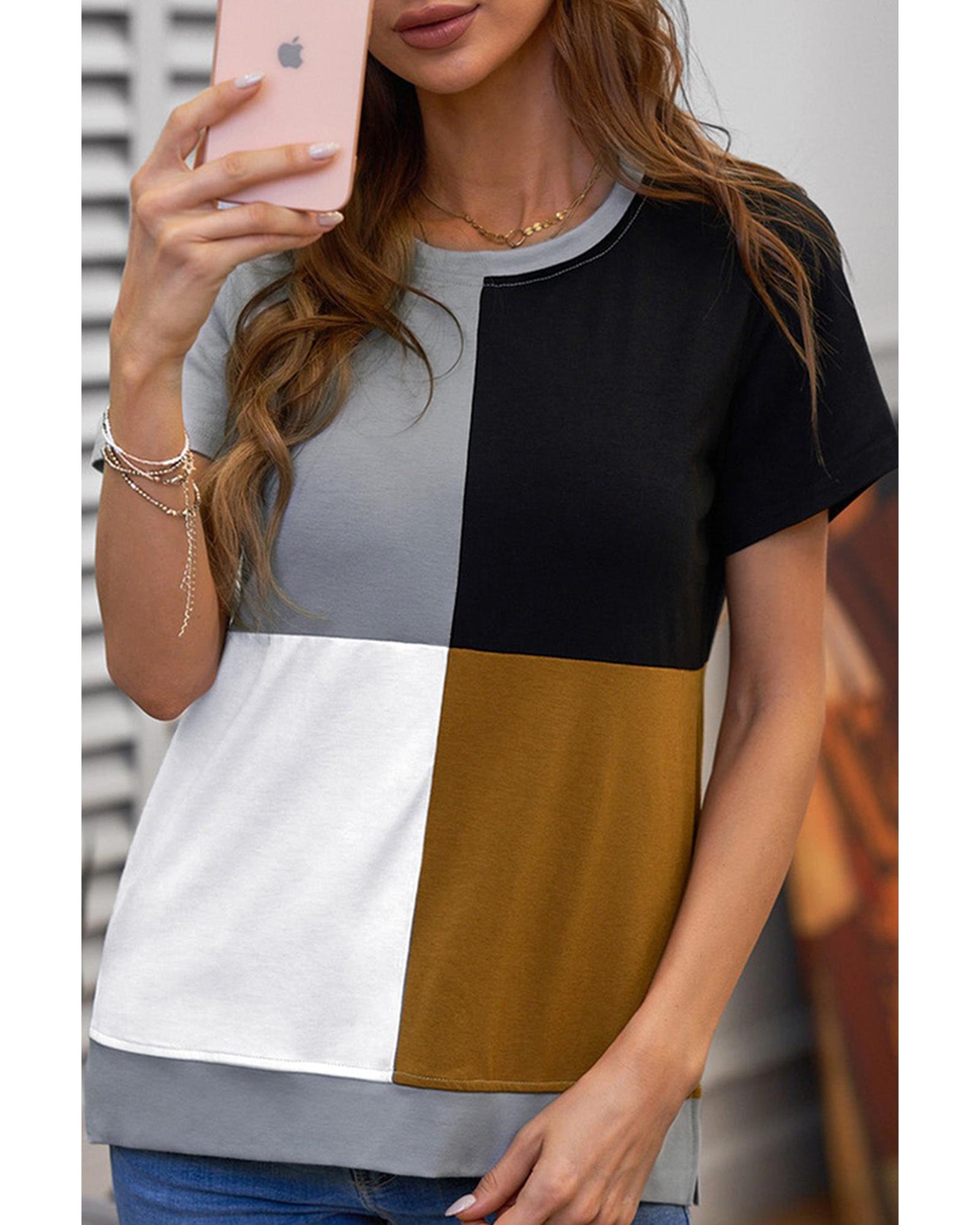 Azura Exchange Luxury Colorblock T-Shirt with Slits. - L