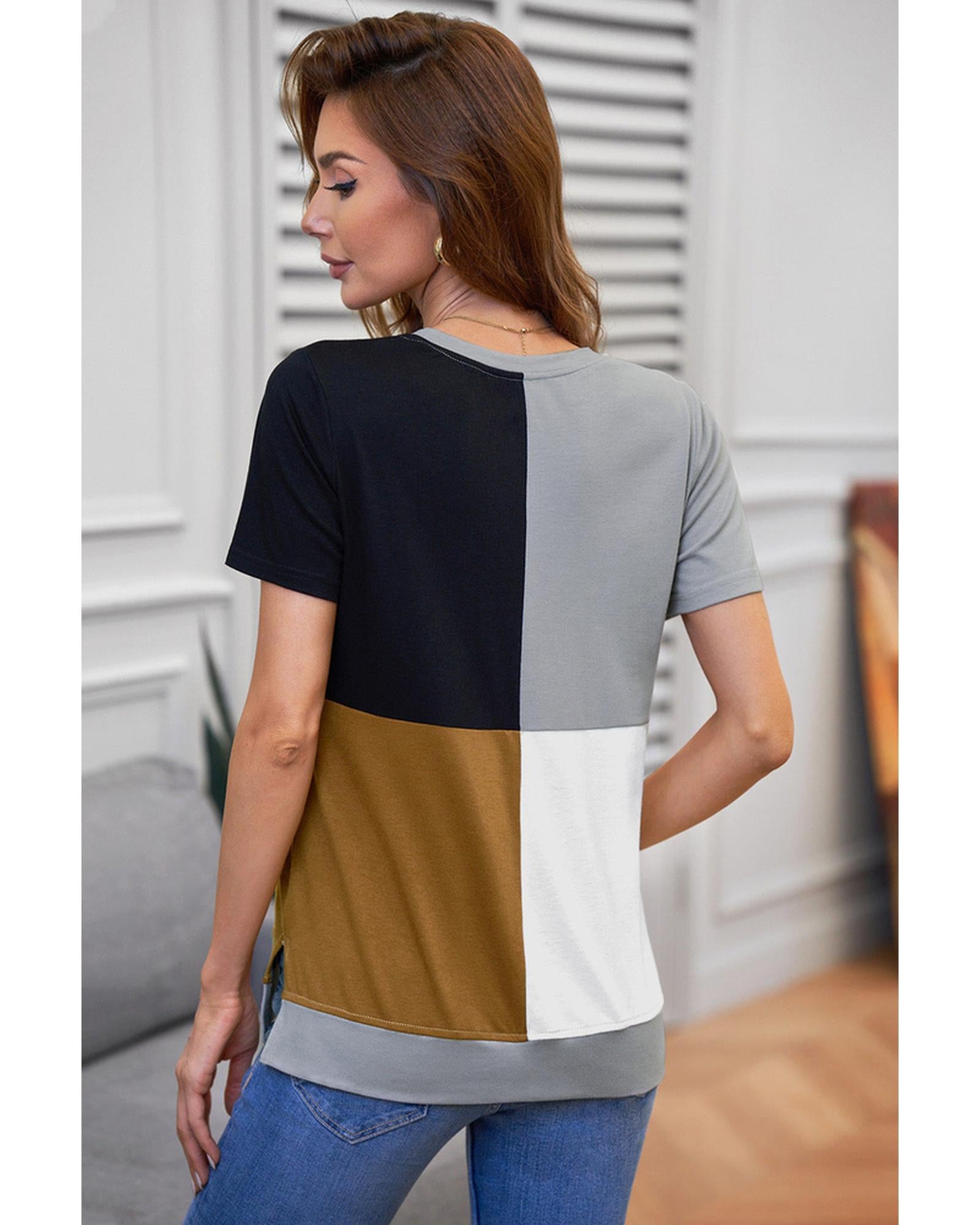 Azura Exchange Luxury Colorblock T-Shirt with Slits. - L