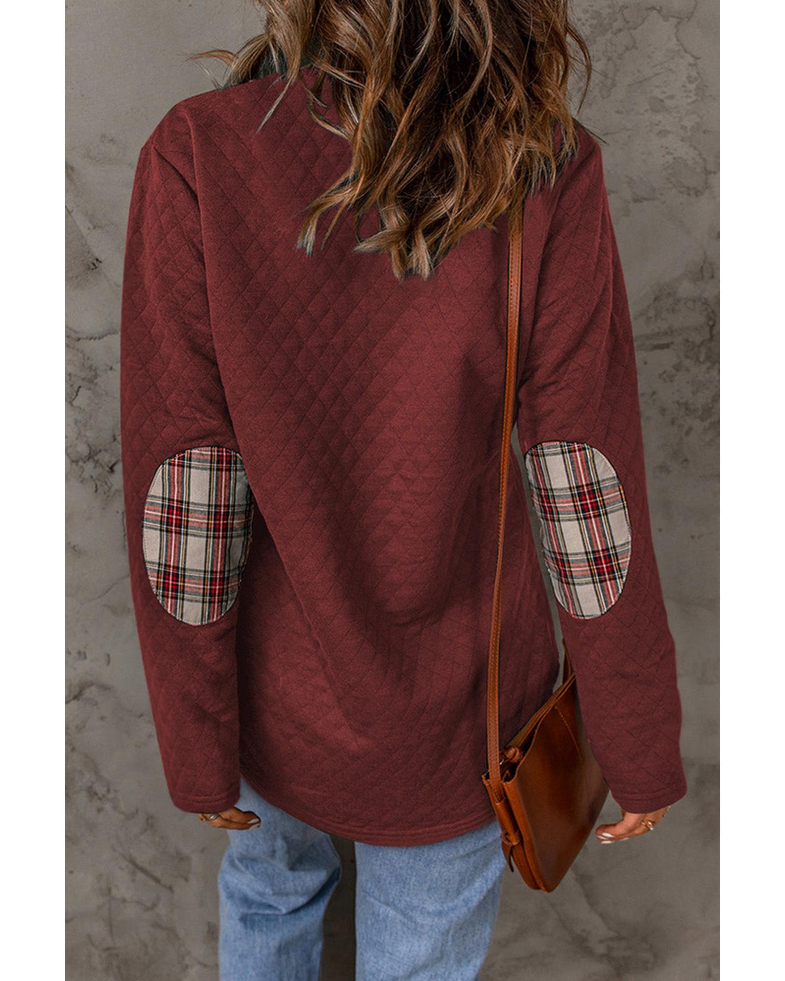 Azura Exchange Geometric Texture Plaid Trim Sweatshirt - M