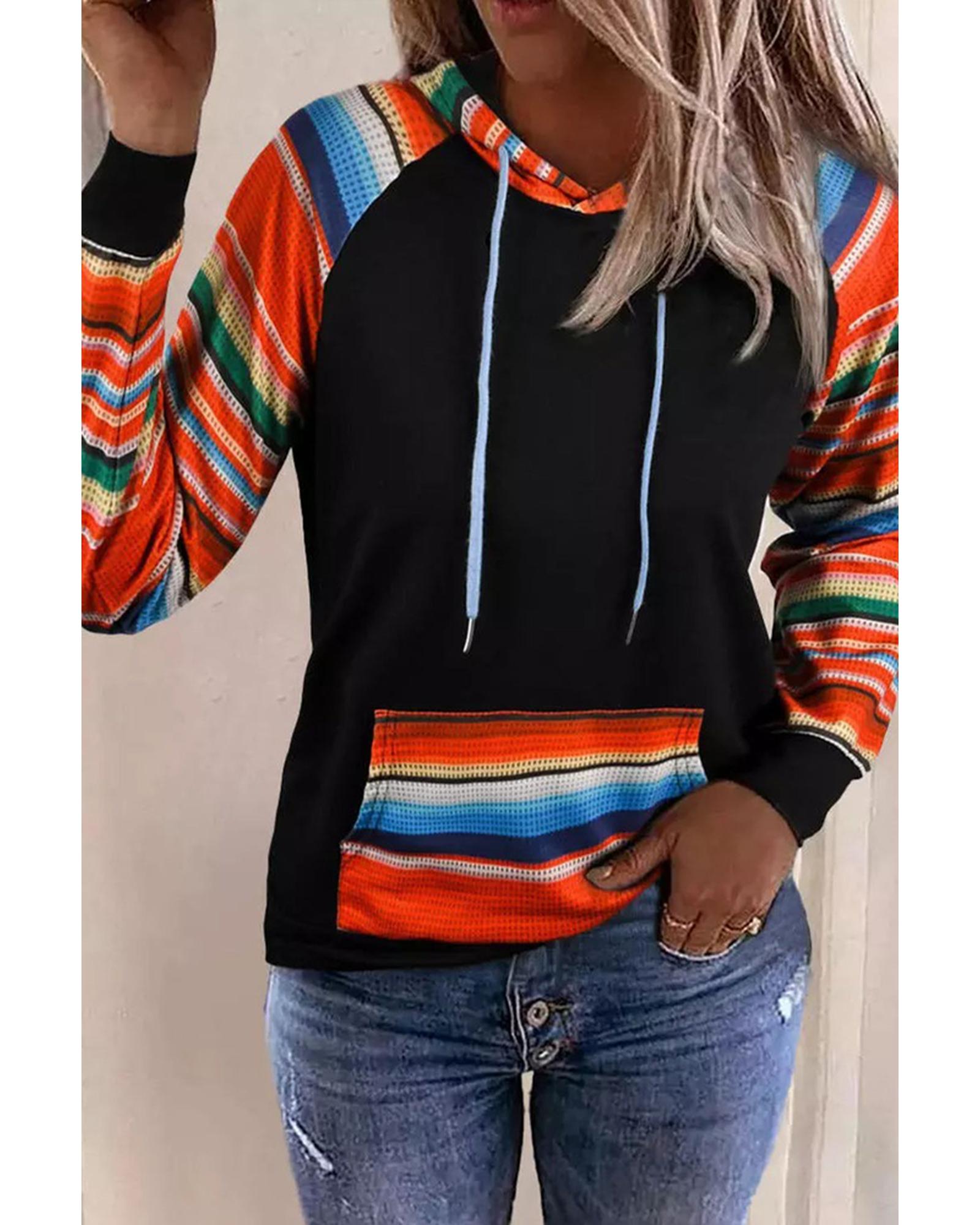 Azura Exchange Striped Patchwork Kangaroo Pocket Hoodie - 2XL