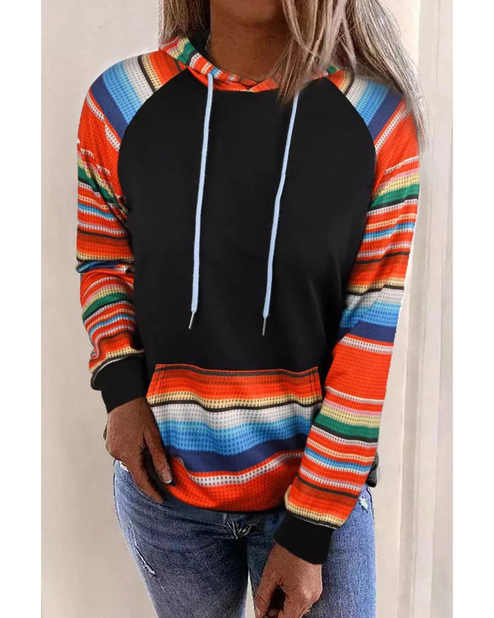 Azura Exchange Striped Patchwork Kangaroo Pocket Hoodie - XL