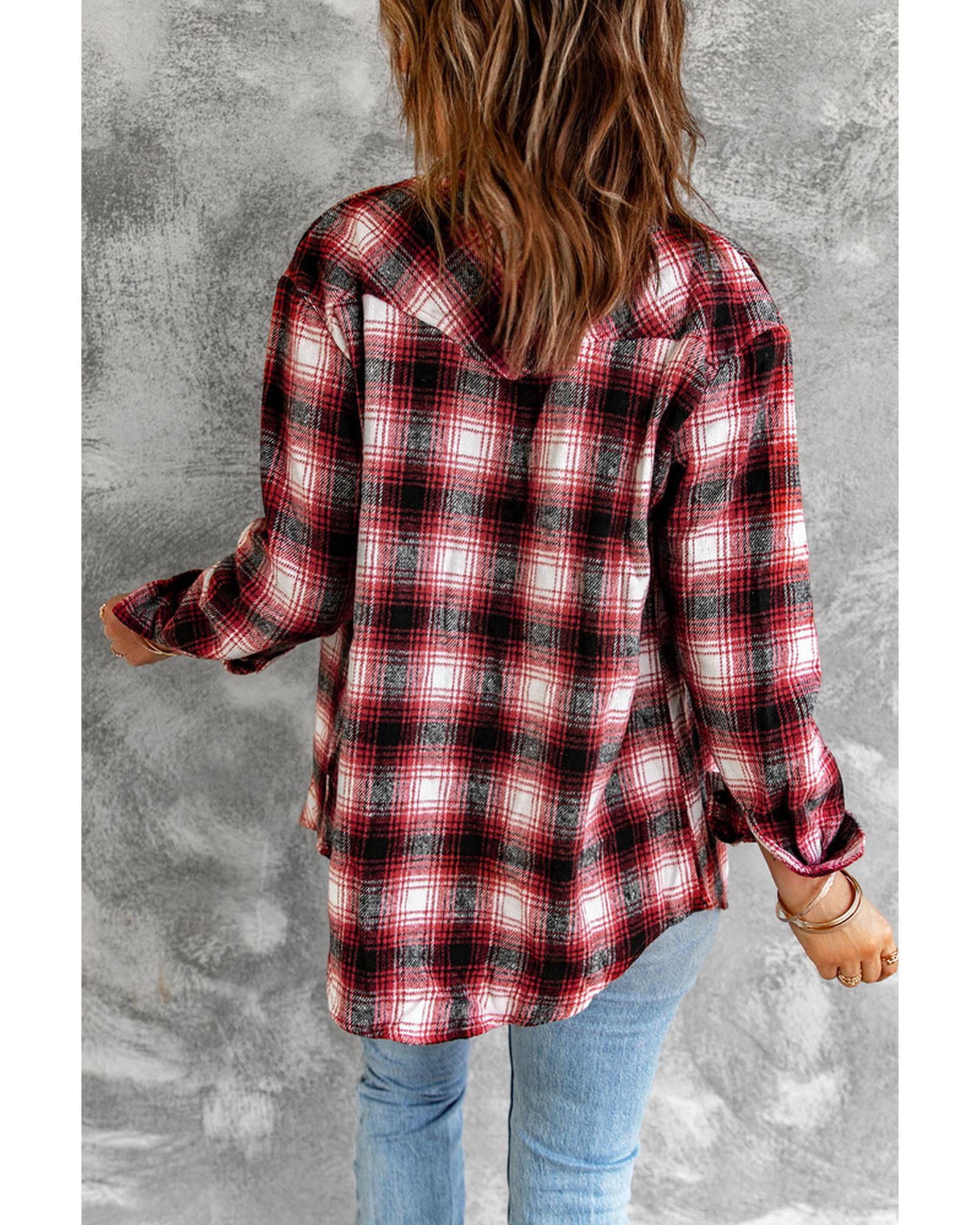 Azura Exchange Plaid Shacket with Buttons Pockets - M