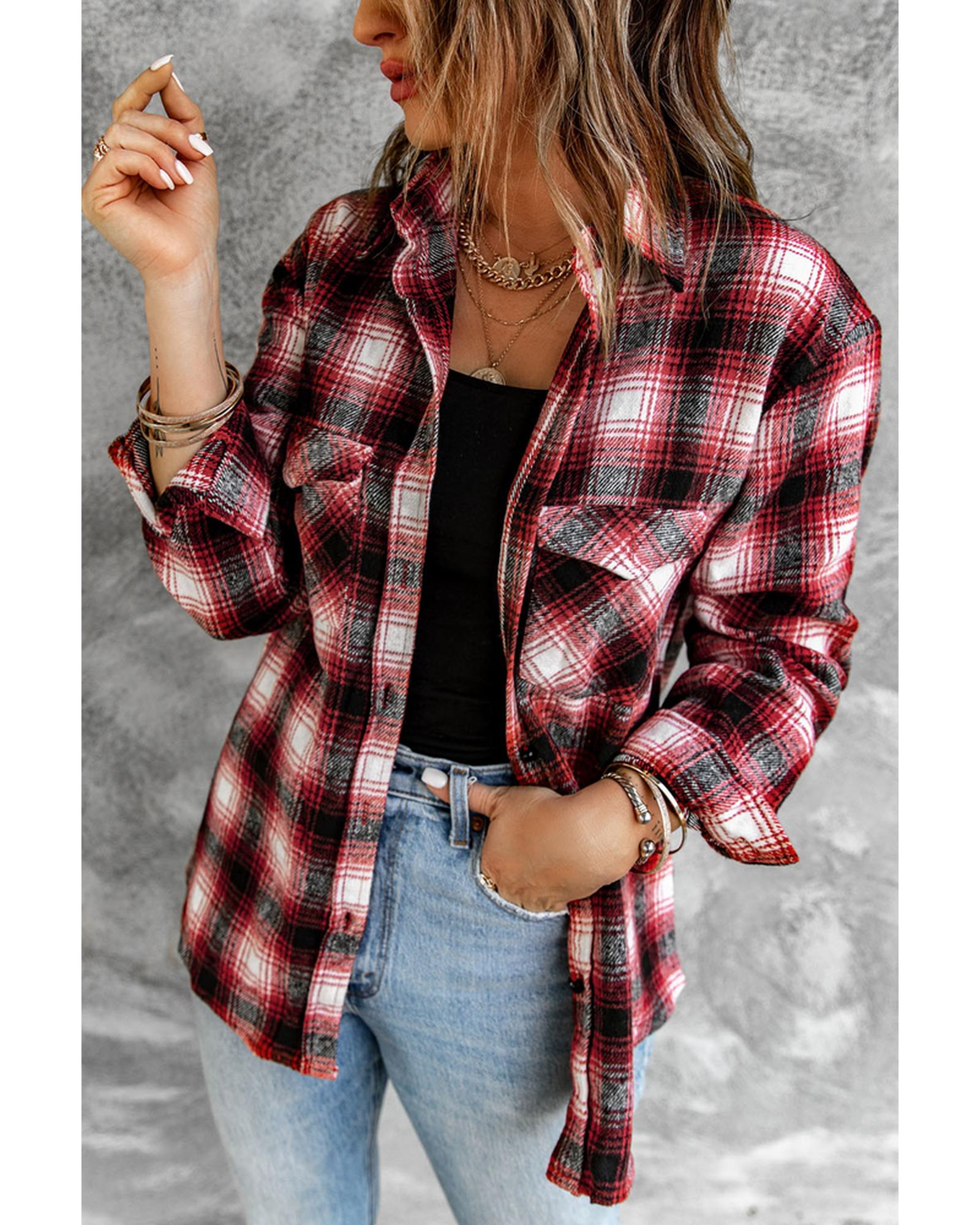 Azura Exchange Plaid Shacket with Buttons Pockets - S