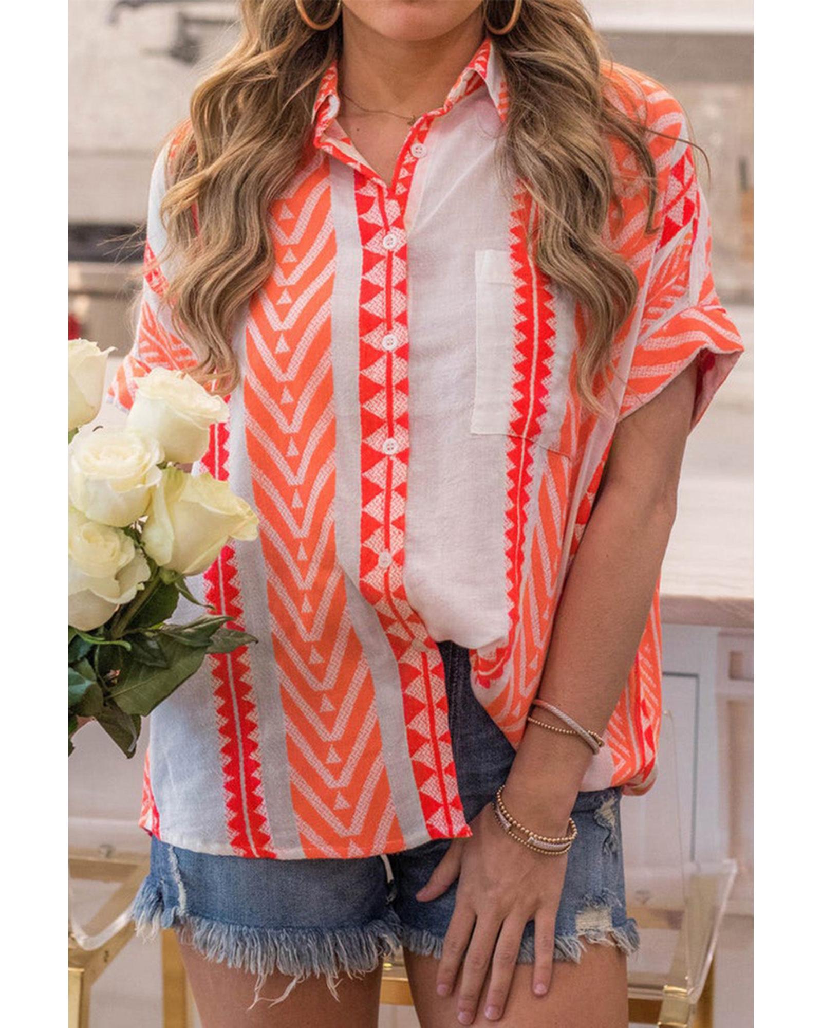 Azura Exchange Buttoned Geometric Striped Shirt - L