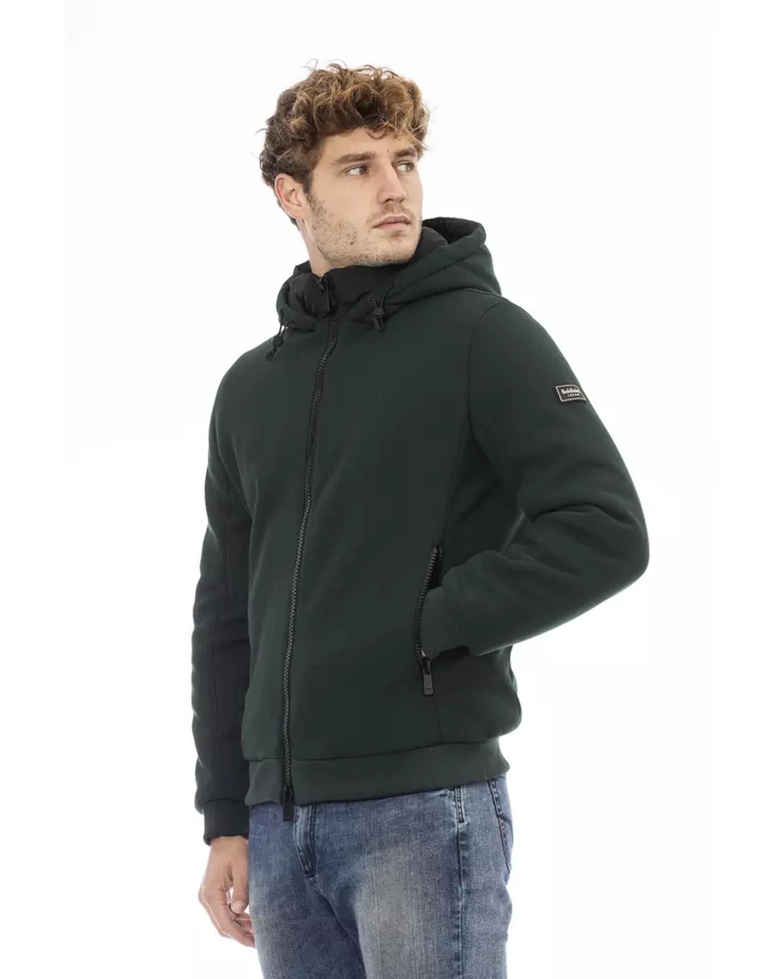 Threaded Pocket Jacket with Double Breasted Closure and Logo Zipper Pull 3XL Men