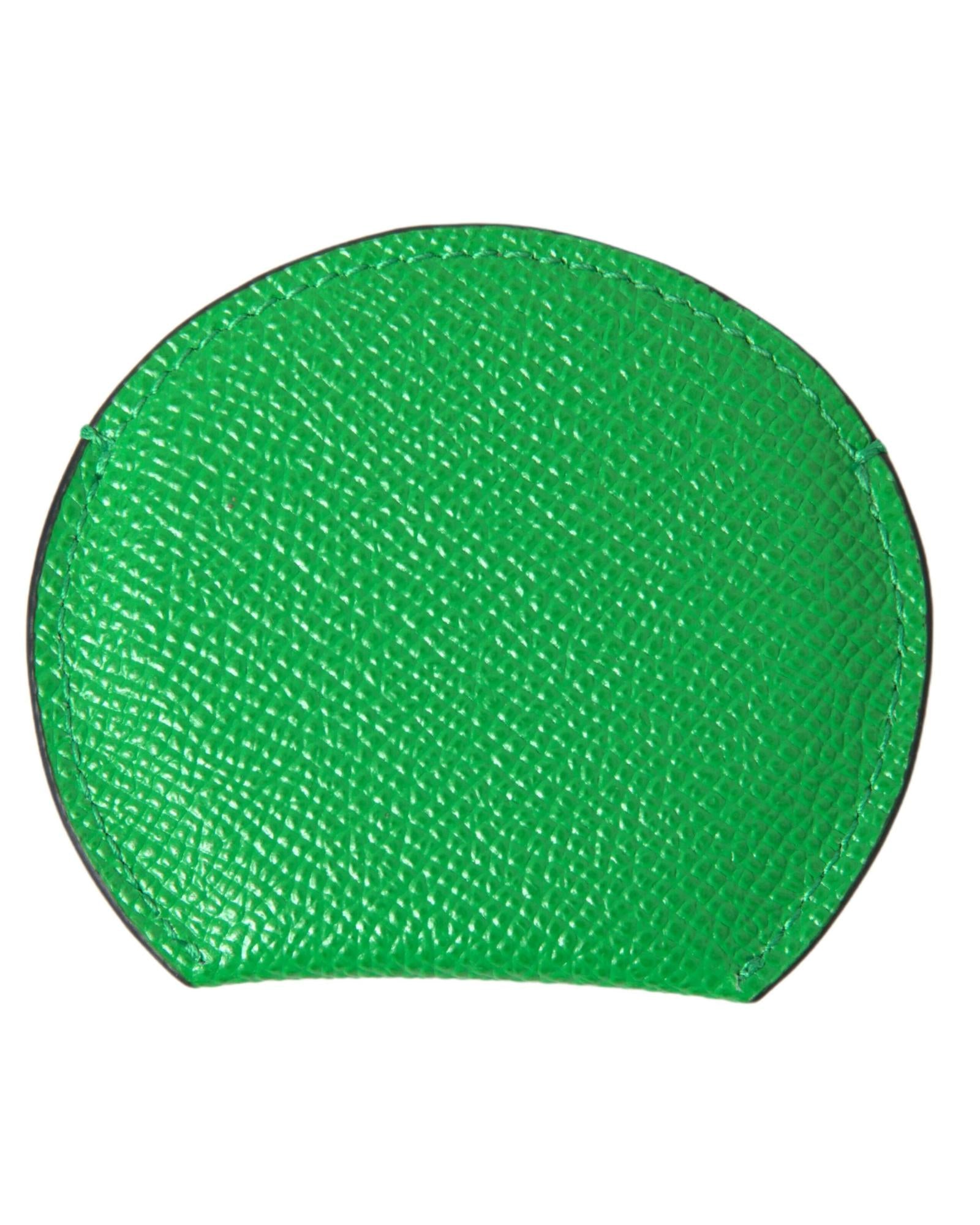 Dolce & Gabbana Women's Green Calfskin Leather Round Logo Hand Mirror Holder - One Size