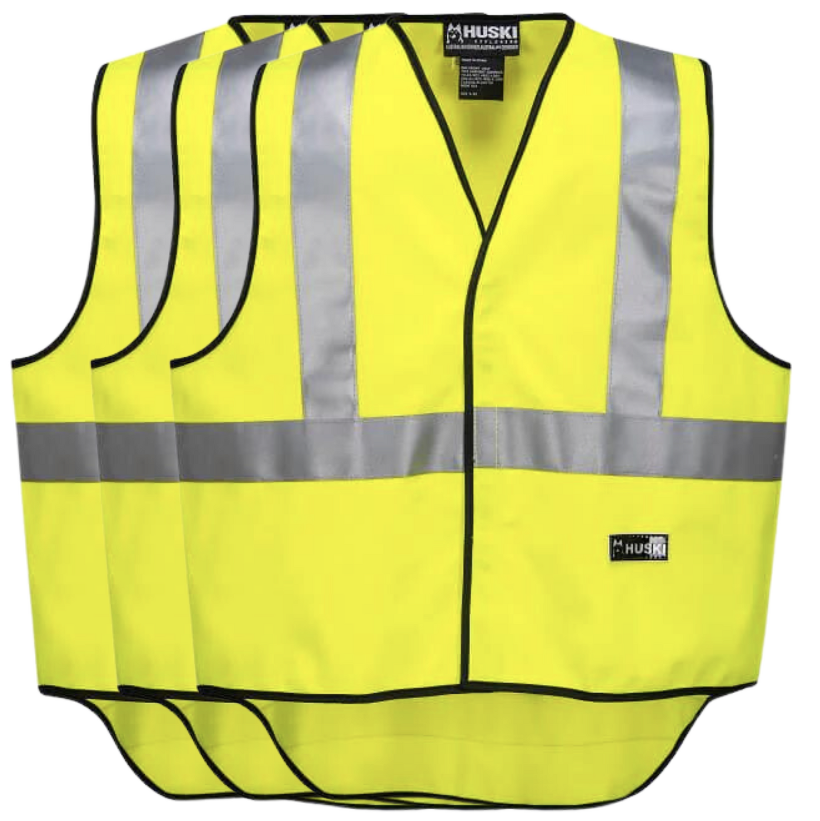 3x HUSKI Hi Vis Patrol Vest 3M Tape Safety Workwear High Visibility Bulk - Yellow - XL