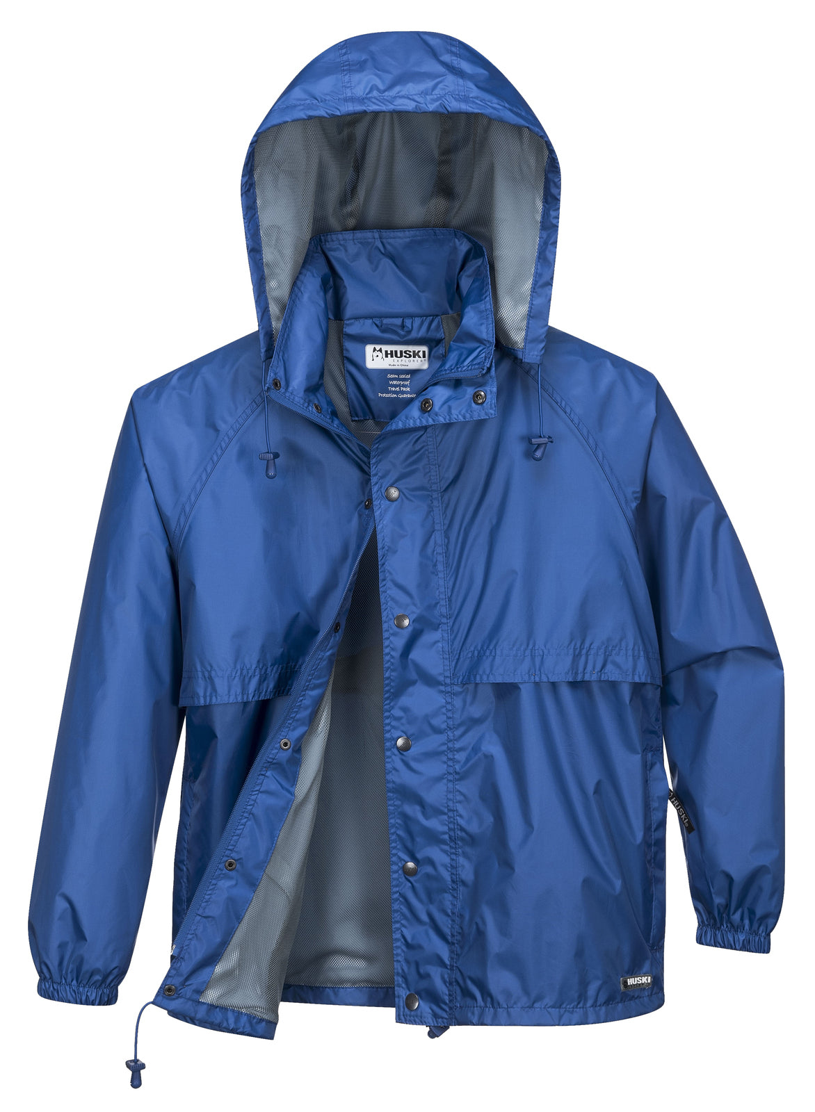 HUSKI STRATUS RAIN JACKET Waterproof Workwear Concealed Hood Windproof Packable - Cobalt - XL