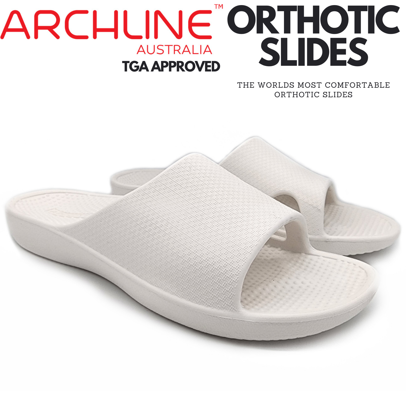 Archline Rebound Orthotic Slides Flip Flop Thongs Slip On Arch Support - White - Euro 42