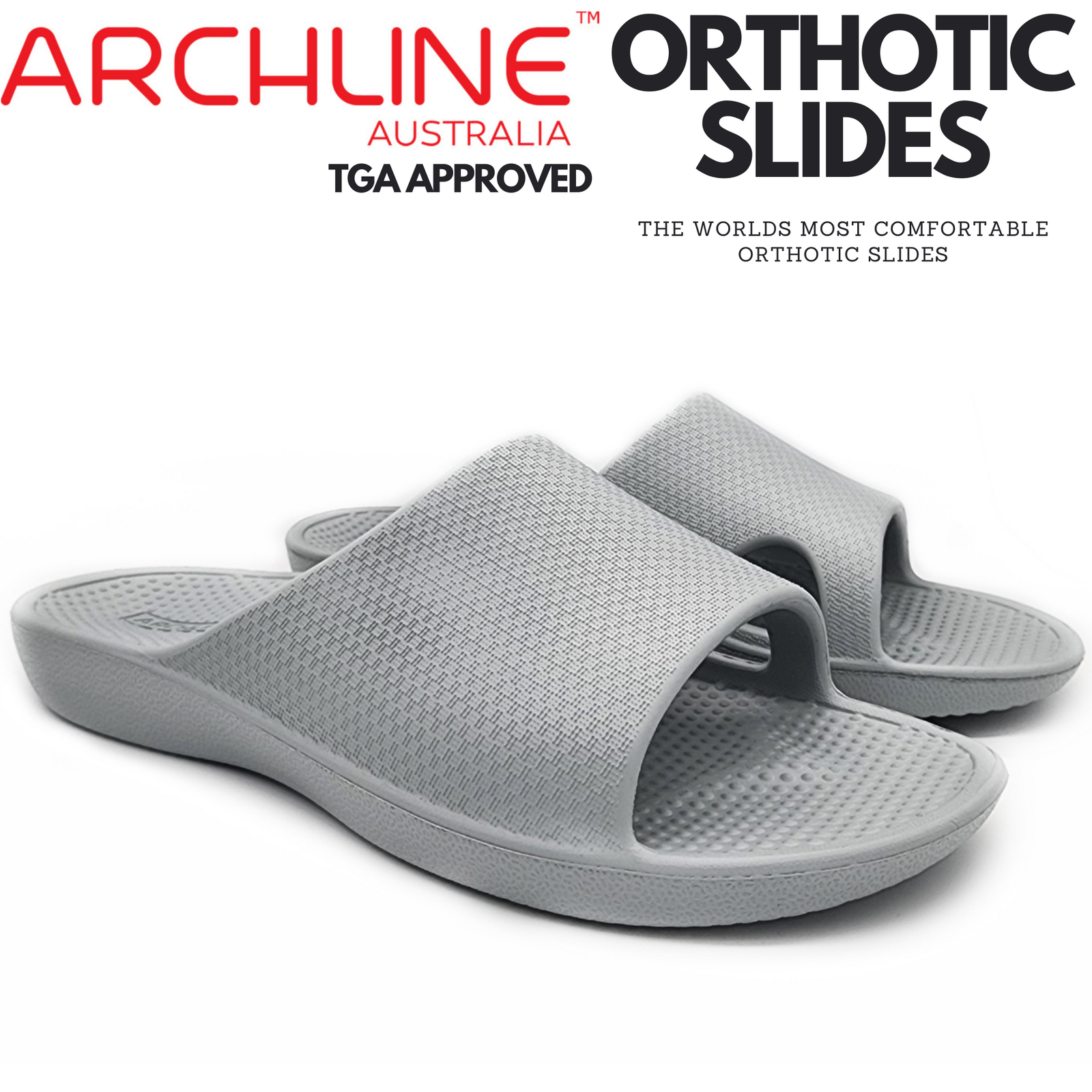 Archline Rebound Orthotic Slides Flip Flop Thongs Slip On Arch Support - Stone Grey - Euro 36