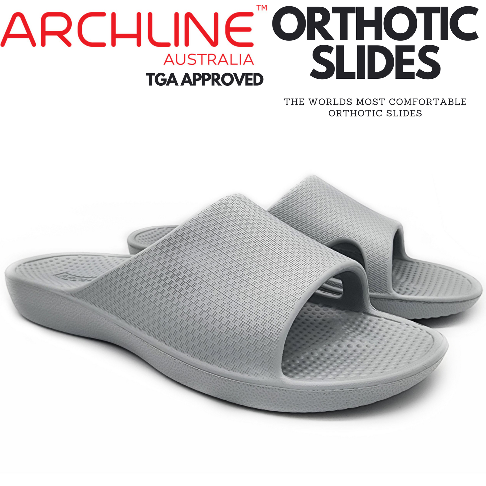 Archline Rebound Orthotic Slides Flip Flop Thongs Slip On Arch Support - Stone Grey - Euro 40