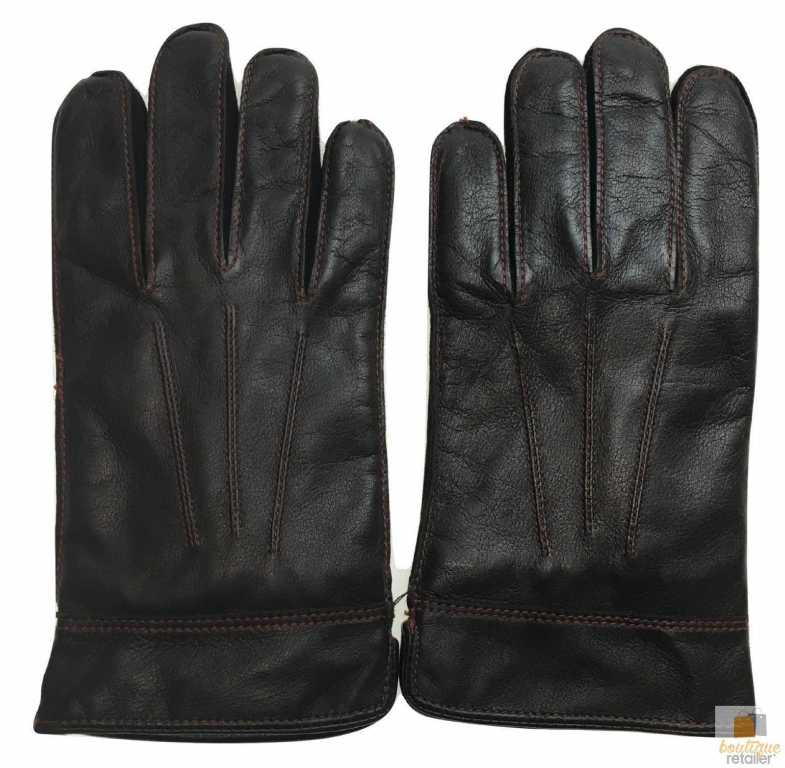 DENTS Sheepskin Leather Gloves with Detail Mens Warm Winter ML8043 - Brown - Small