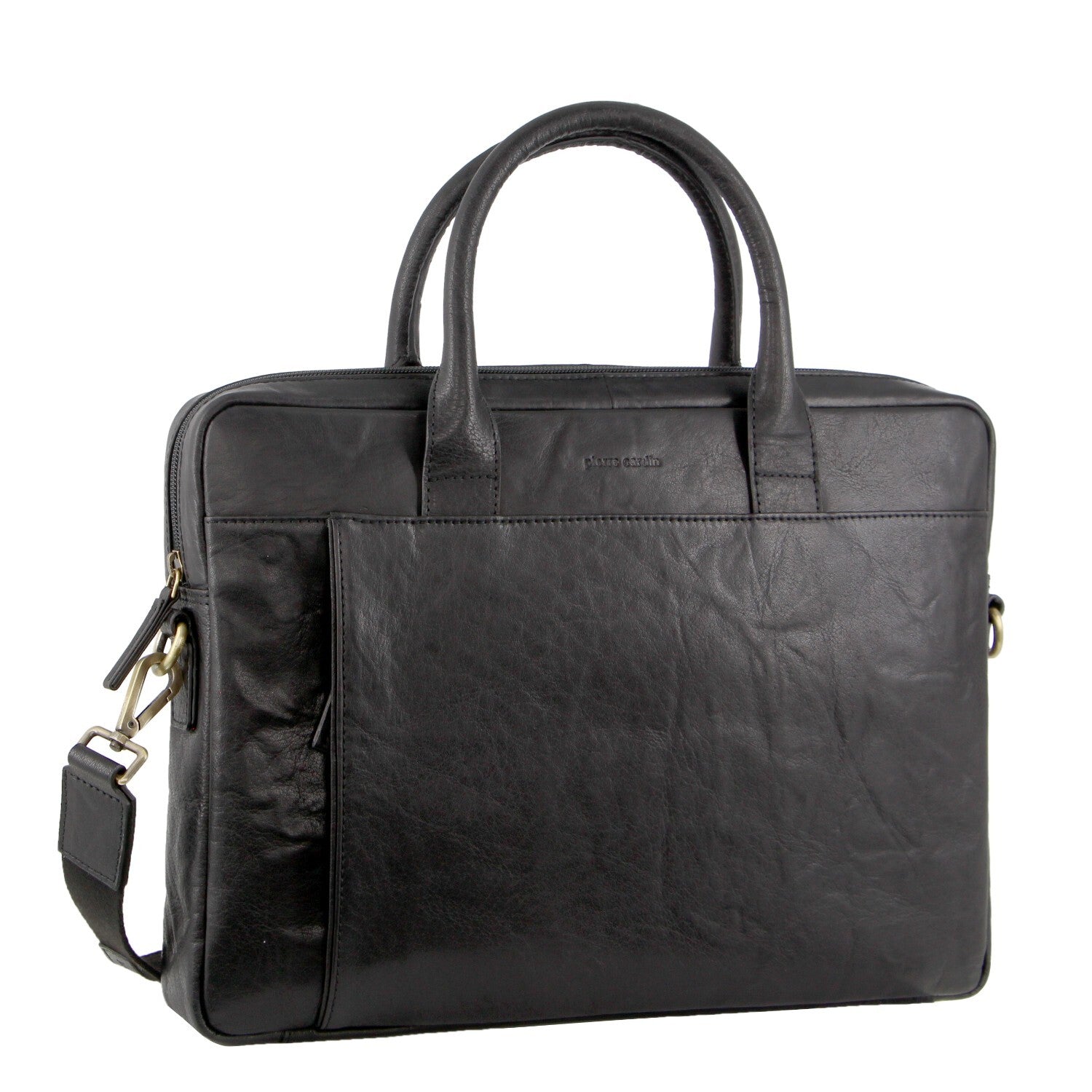 Pierre Cardin Leather Multi-Handle Computer Laptop Bag - Black