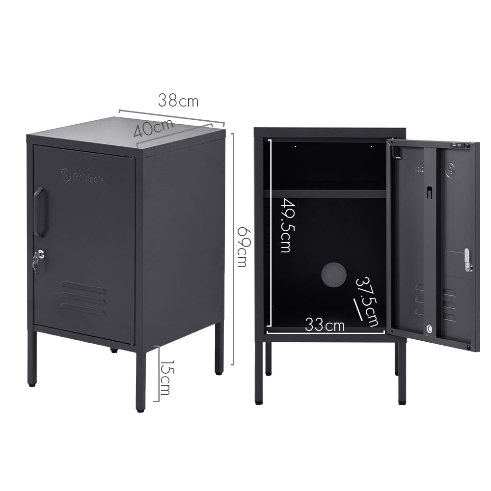 ArtissIn Bedside Table Metal Cabinet - Black