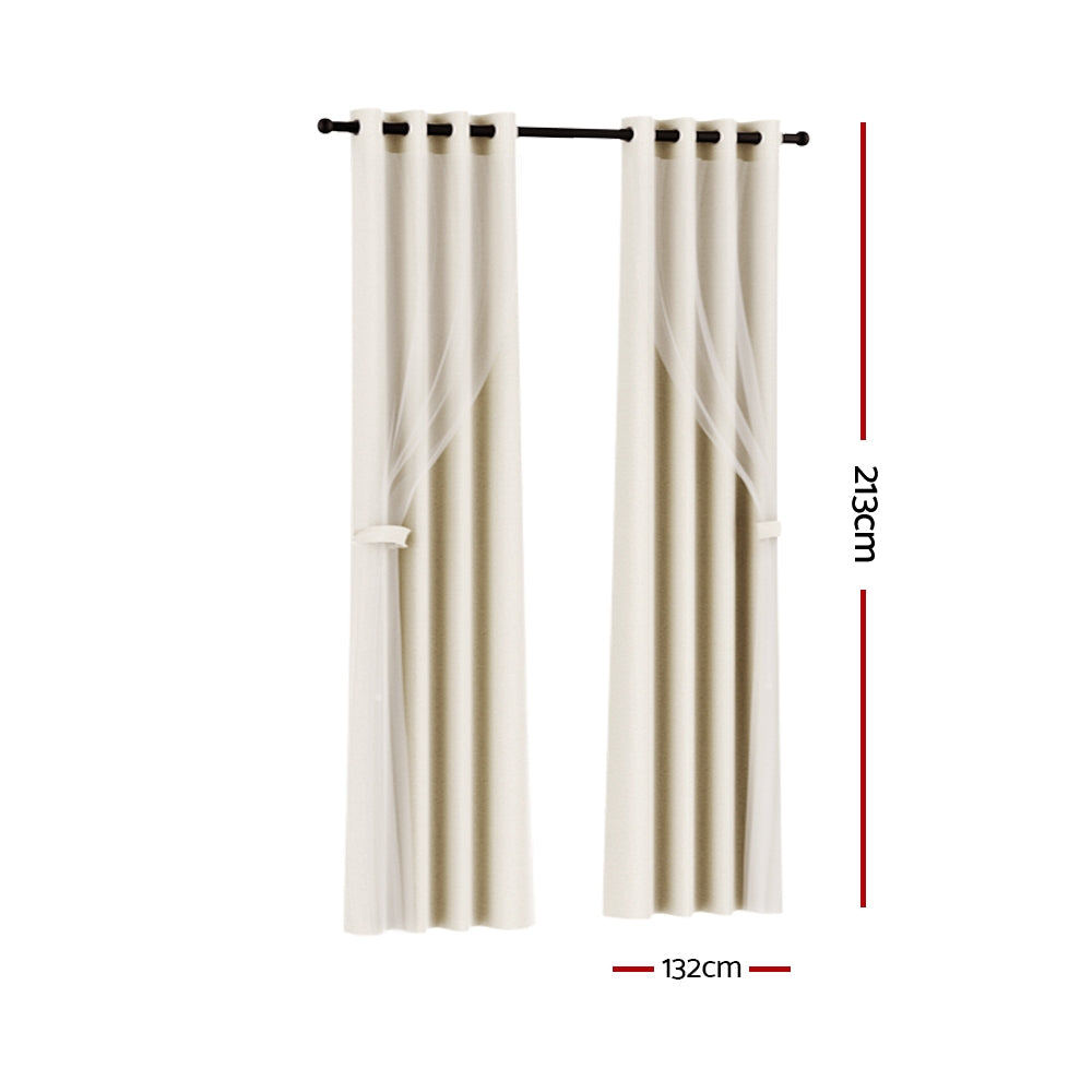 Artiss 2X 132x213cm Blockout Sheer Curtains Beige