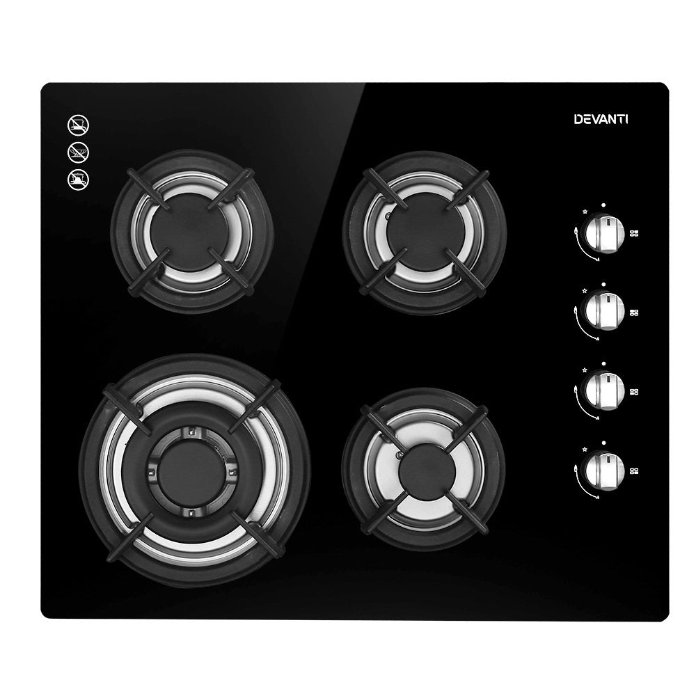 Devanti Gas Cooktop 60cm Stove Hob Black