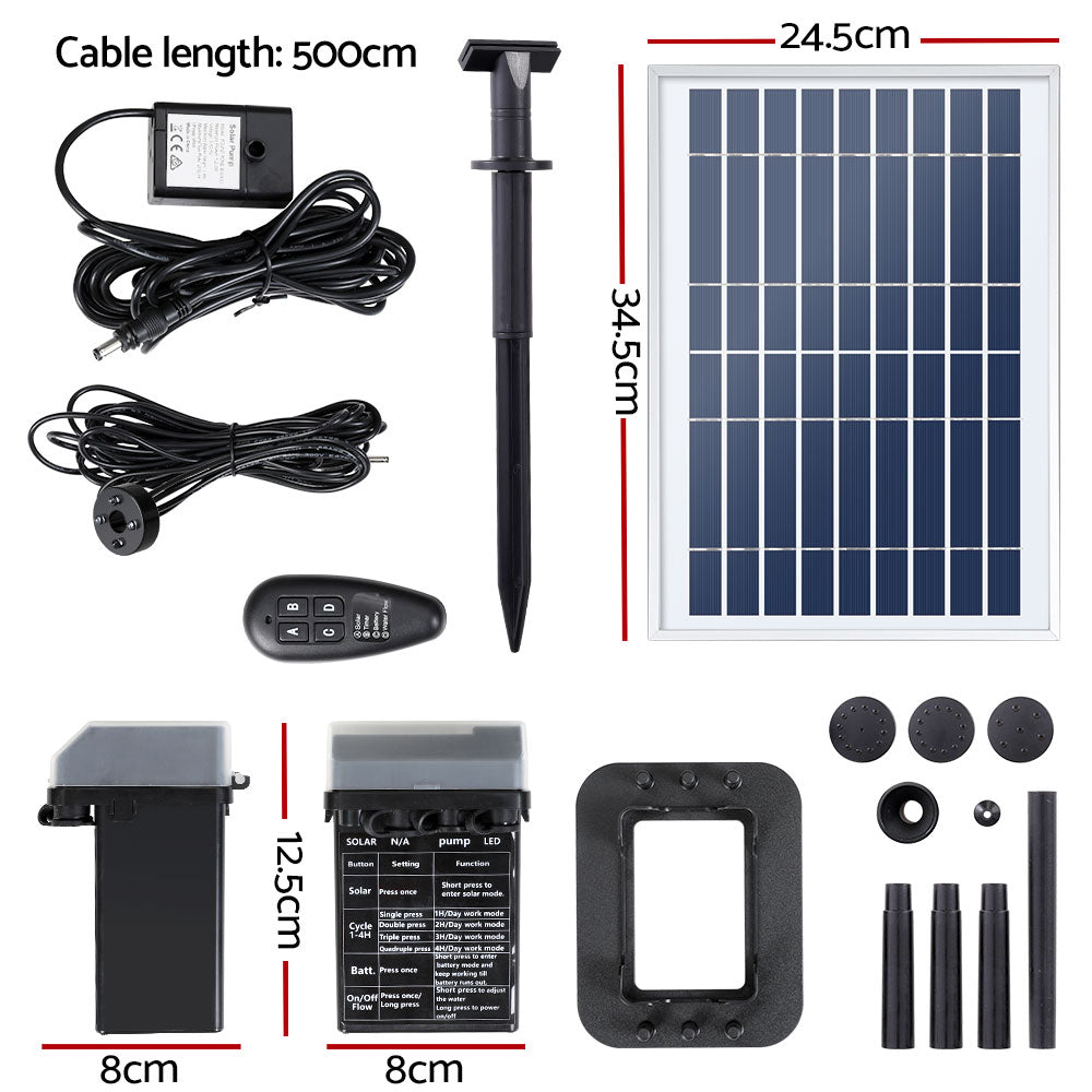 Gardeon Solar Pond Pump with Battery Kit LED Lights 5.2FT