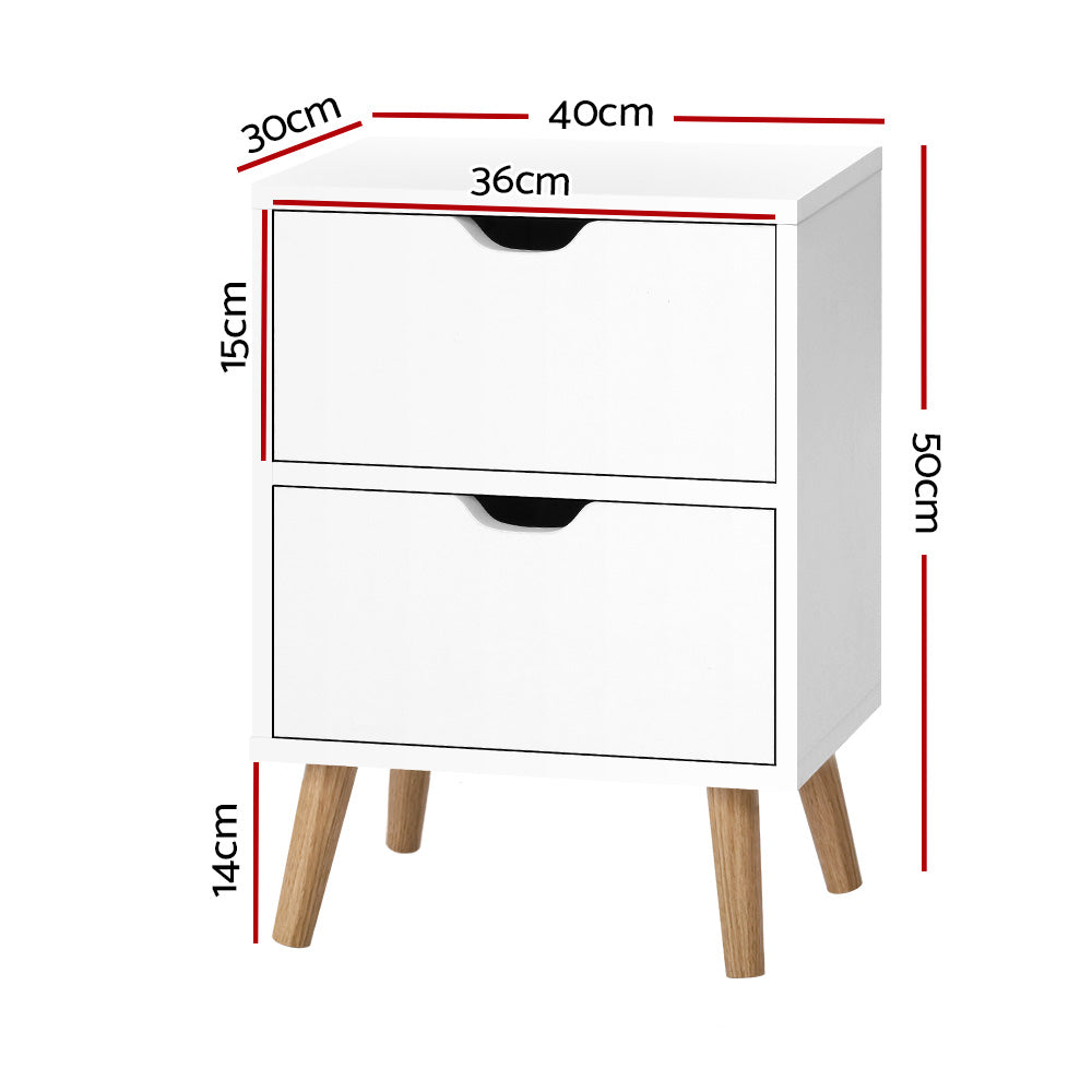 Artiss Bedside Table 2 Drawers - BODEN White