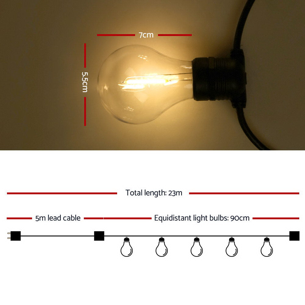 23m LED Festoon String Lights Outdoor Christmas Decorations Wedding Garden Party