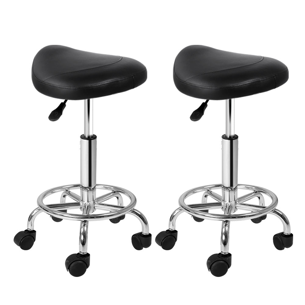 Artiss 2x Salon Stool Saddle Swivel Chair Black