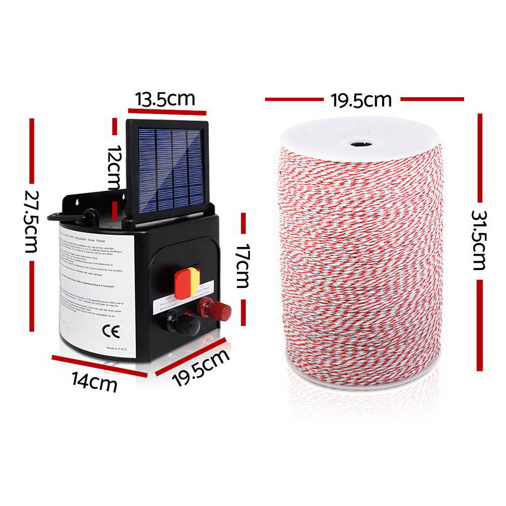 Giantz Fence Energiser 5KM Solar Powered Electric 2KM Poly Wire