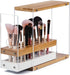 31 Holes Acrylic Bamboo Brush Holder Organiser Beauty Cosmetic Display Stand with Leather Drawer White (22.3 x 8.6 x 21.5 cm)