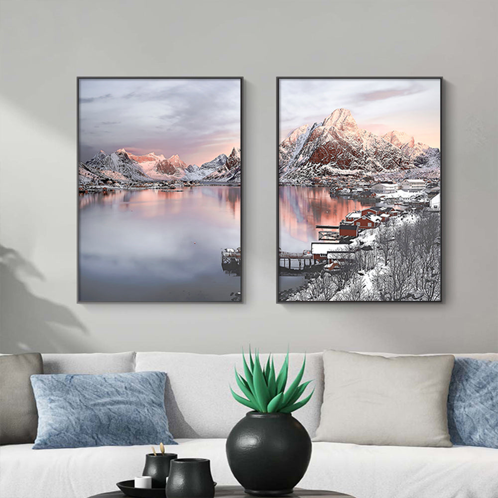 Wall Art 70cmx100cm Nordic Norway 2 Sets Black Frame Canvas