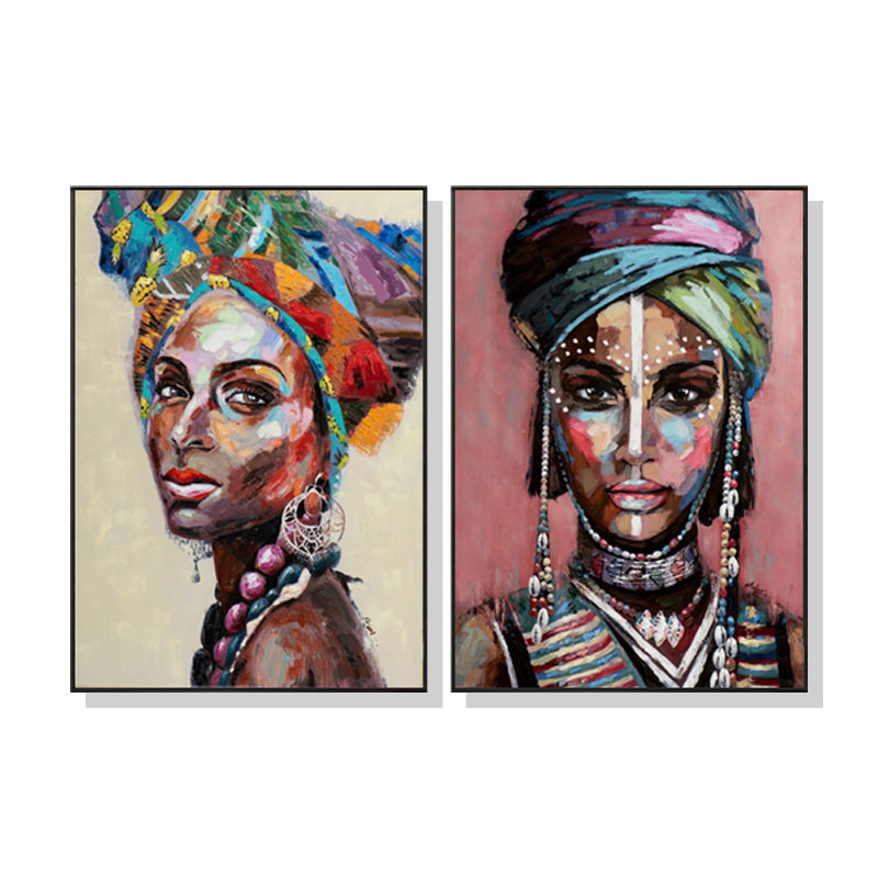 Wall Art 90cmx135cm African women 2 Sets Black Frame Canvas