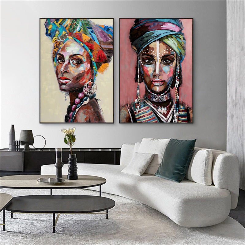 Wall Art 100cmx150cm African women 2 Sets Black Frame Canvas