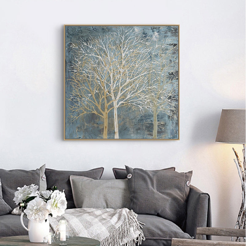 Wall Art 90cmx90cm Forest In The Twilight Trees Gold Frame Canvas