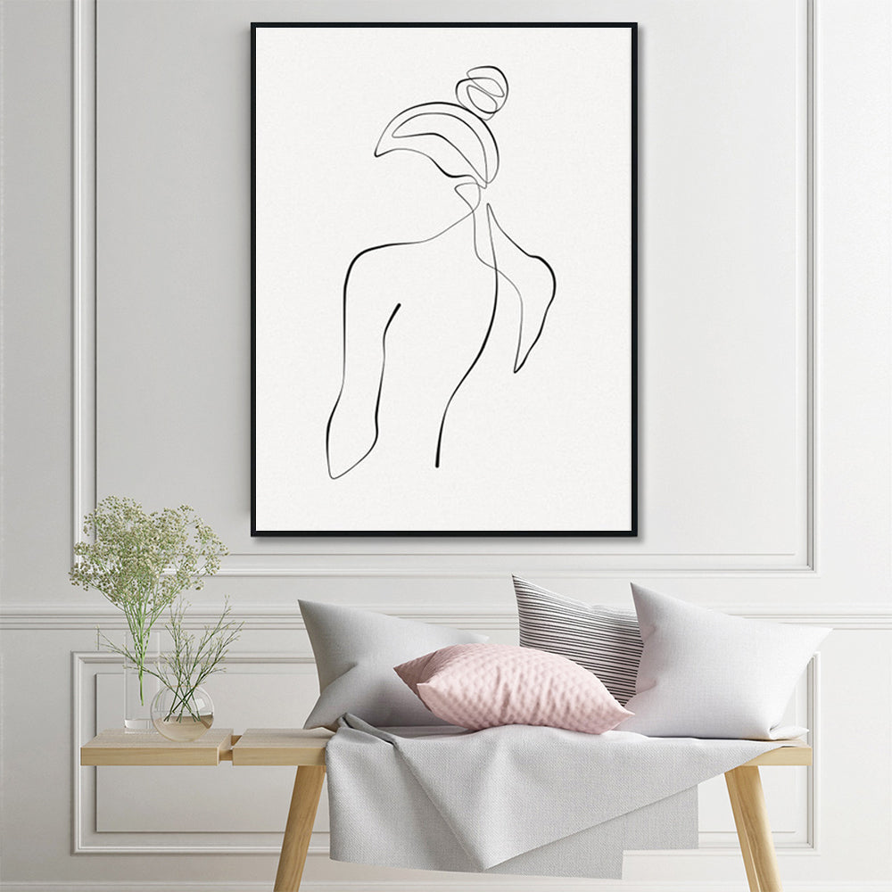 Wall Art 90cmx135cm Woman Back Line Art Black Frame Canvas